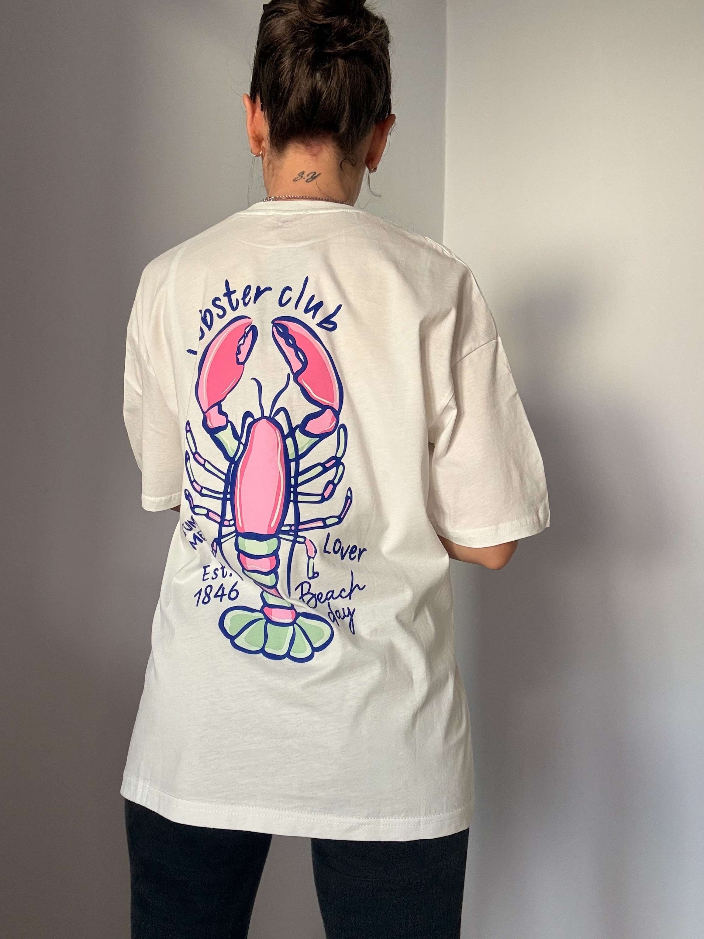 Ekru Lobster Lover Club Baskılı Tişört