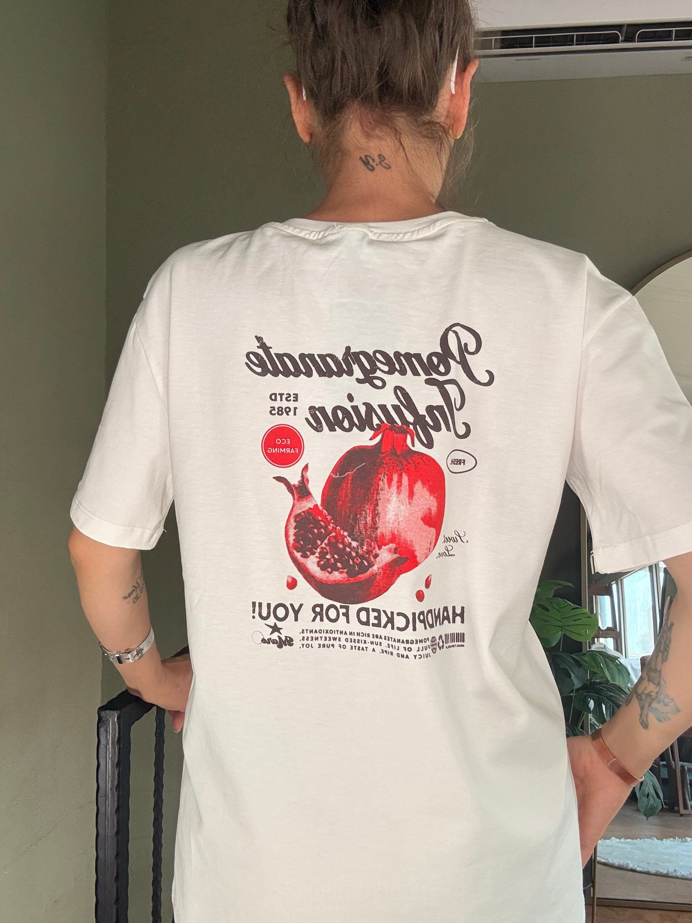 Ekru Roma Pomegranare Baskılı Tişört