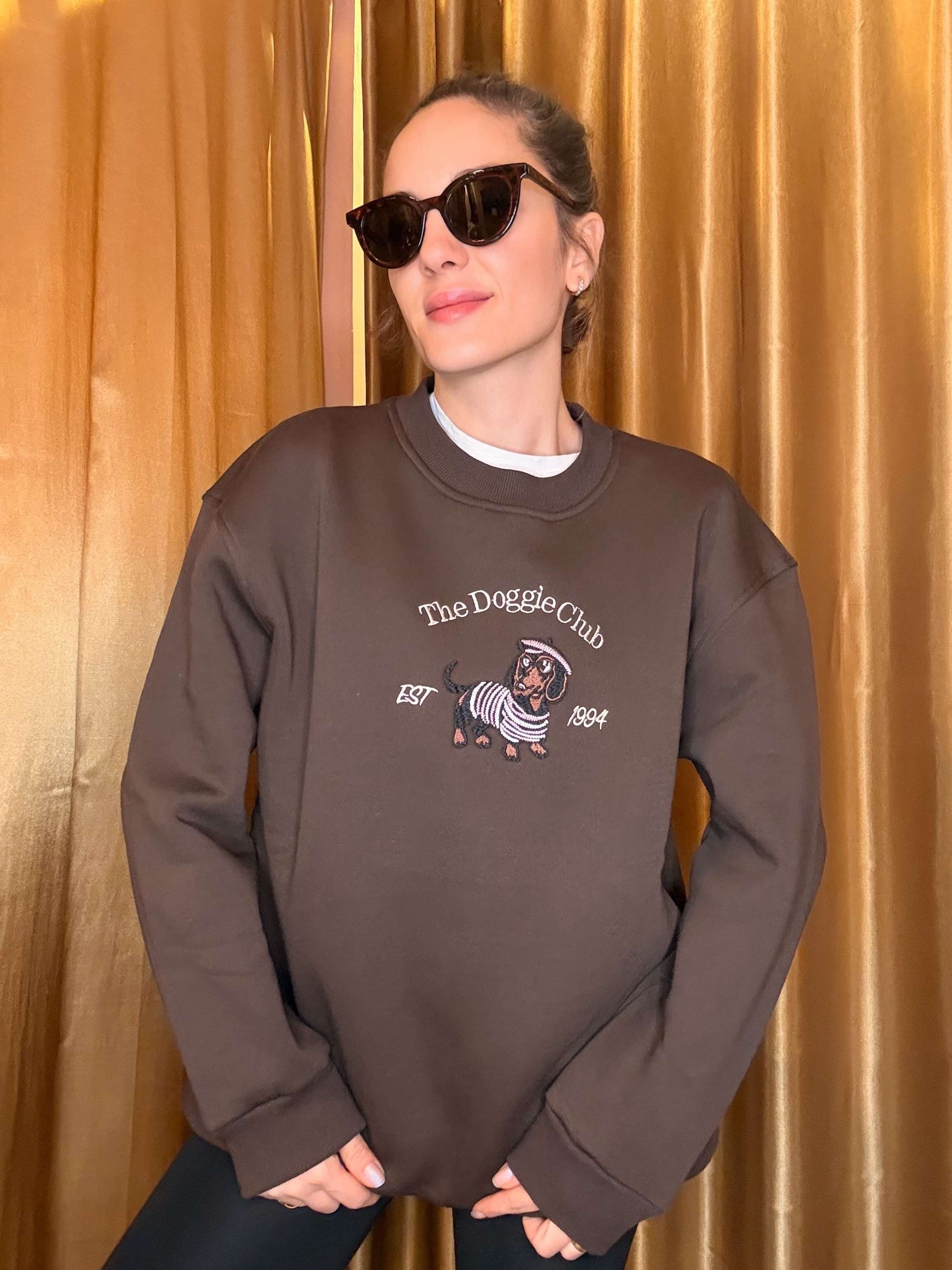Kahve Doggie Club Nakış İşlemeli Şardonlu Sweatshirt
