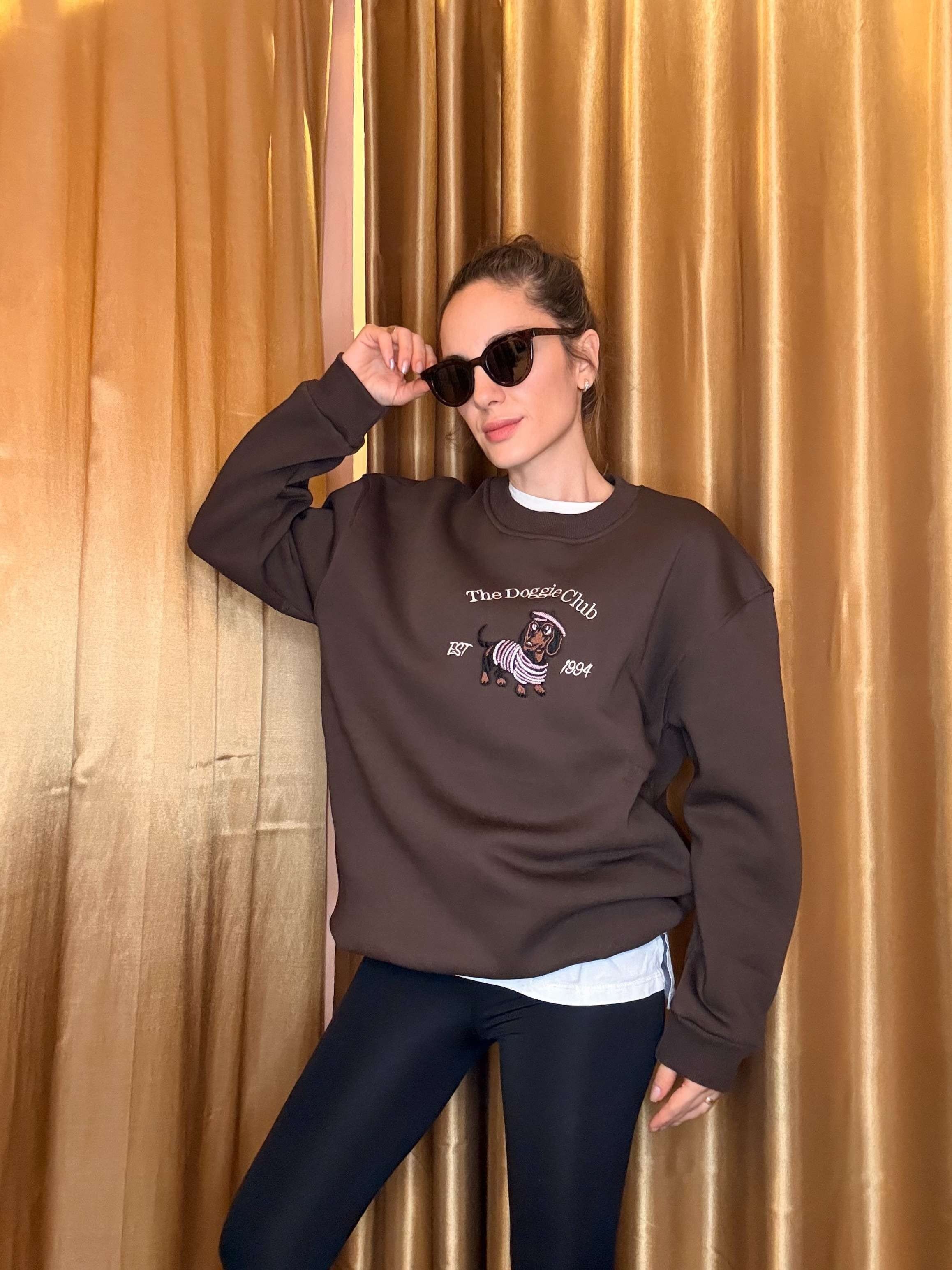 Kahve Doggie Club Nakış İşlemeli Şardonlu Sweatshirt