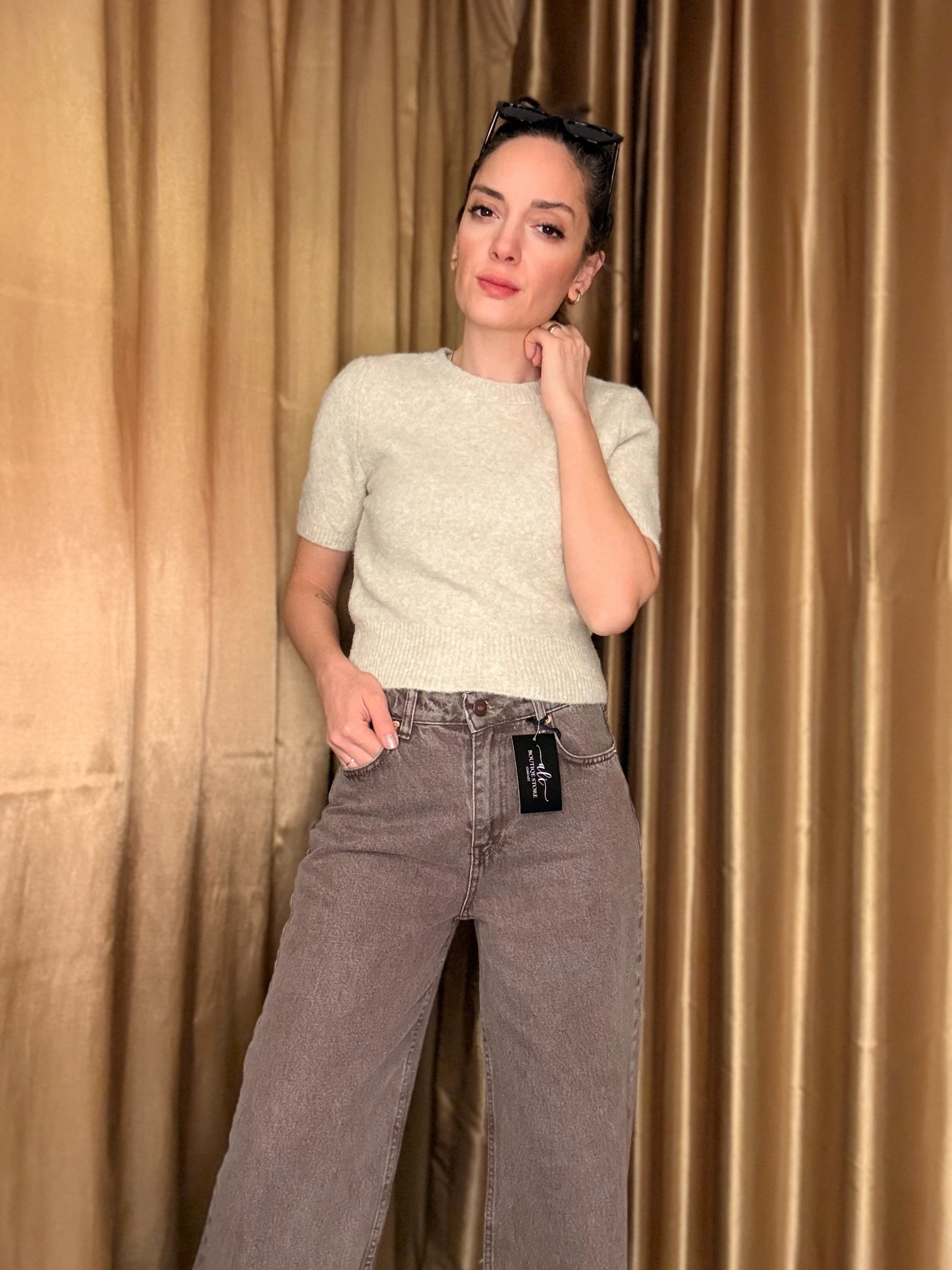 Kahve Fem Geniş Paça Jean