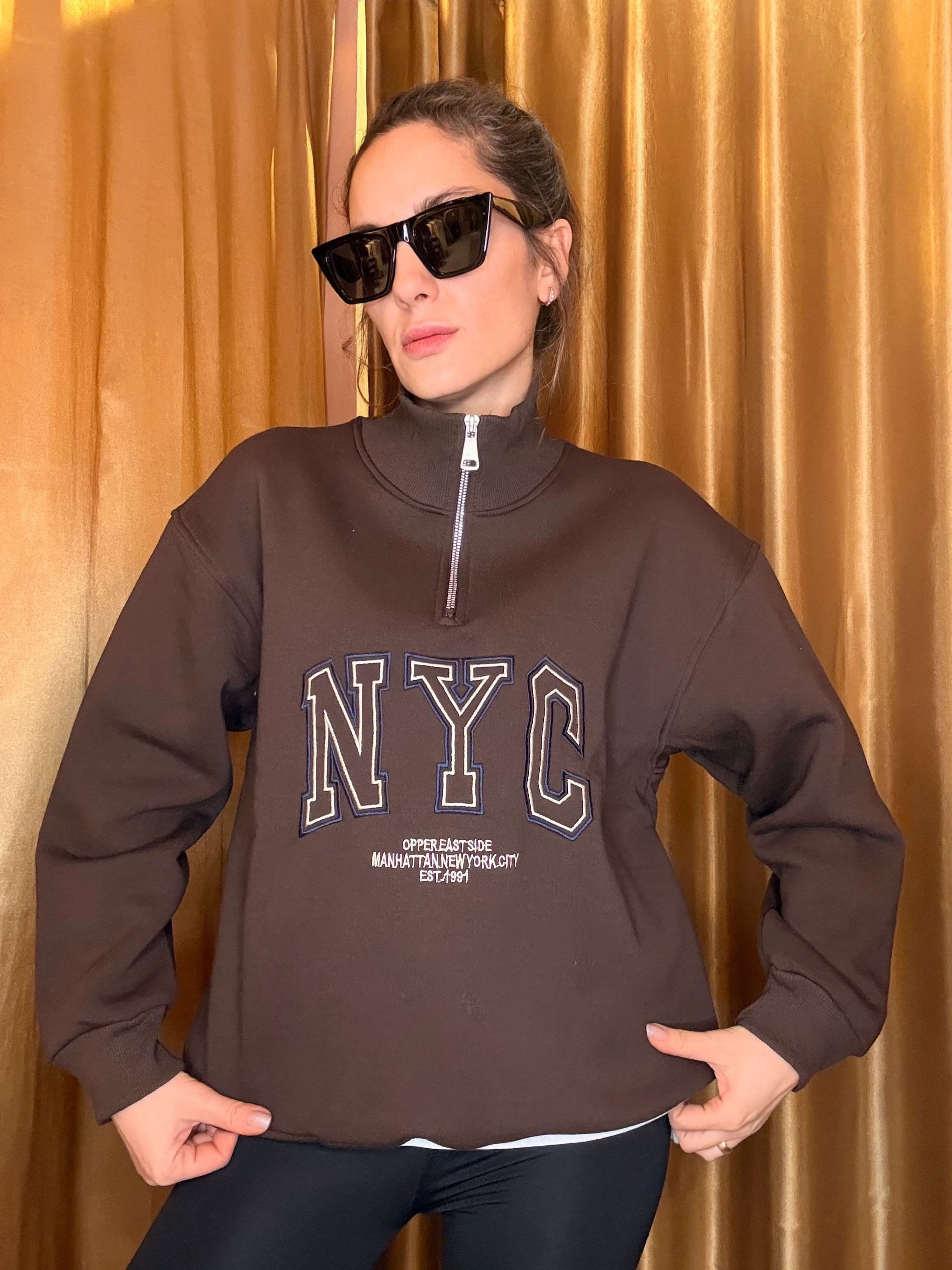 Kahve NYC Nakışlı Şardonlu Sweatshirt