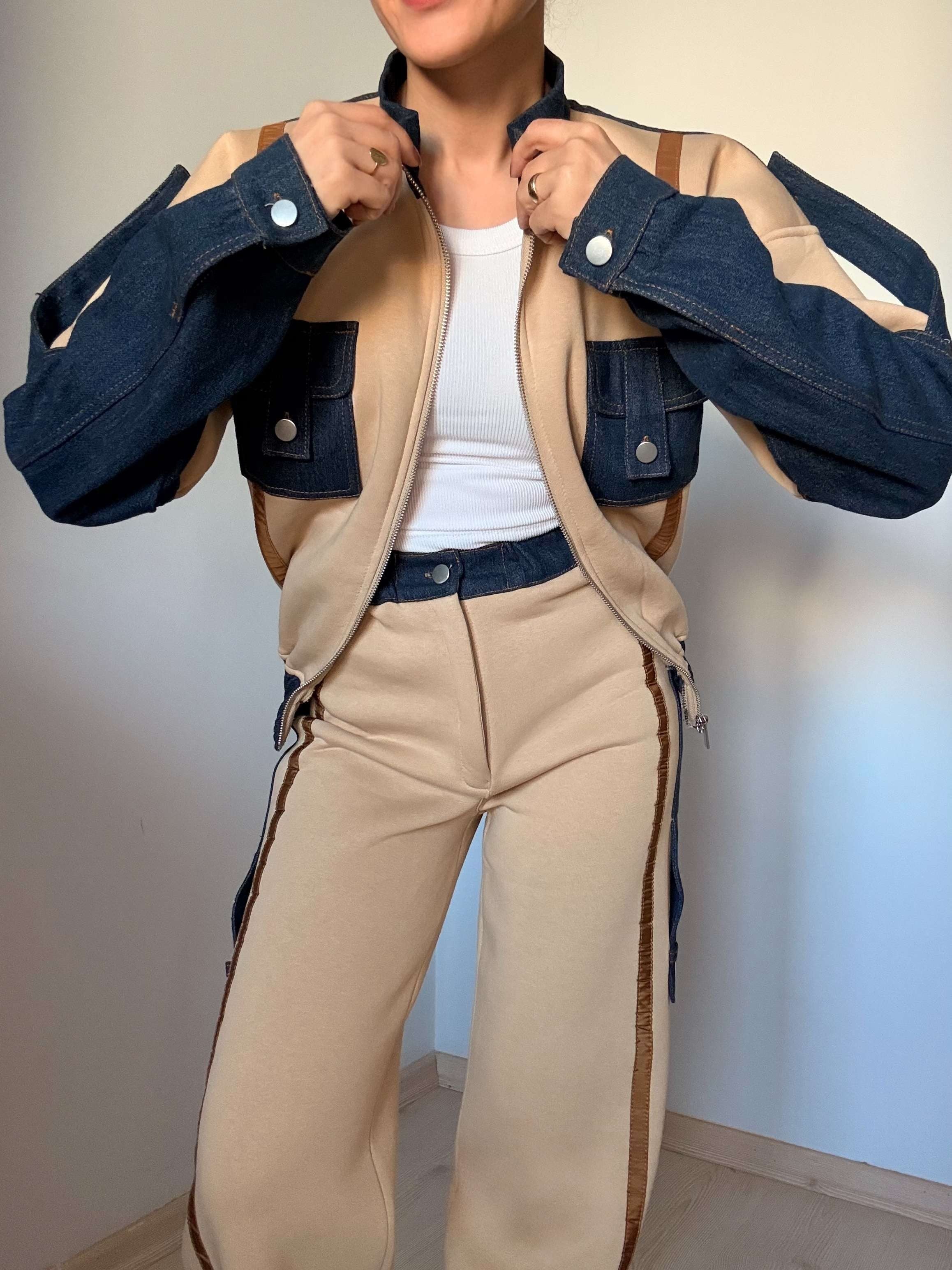 Krem Denim Garnili Takım