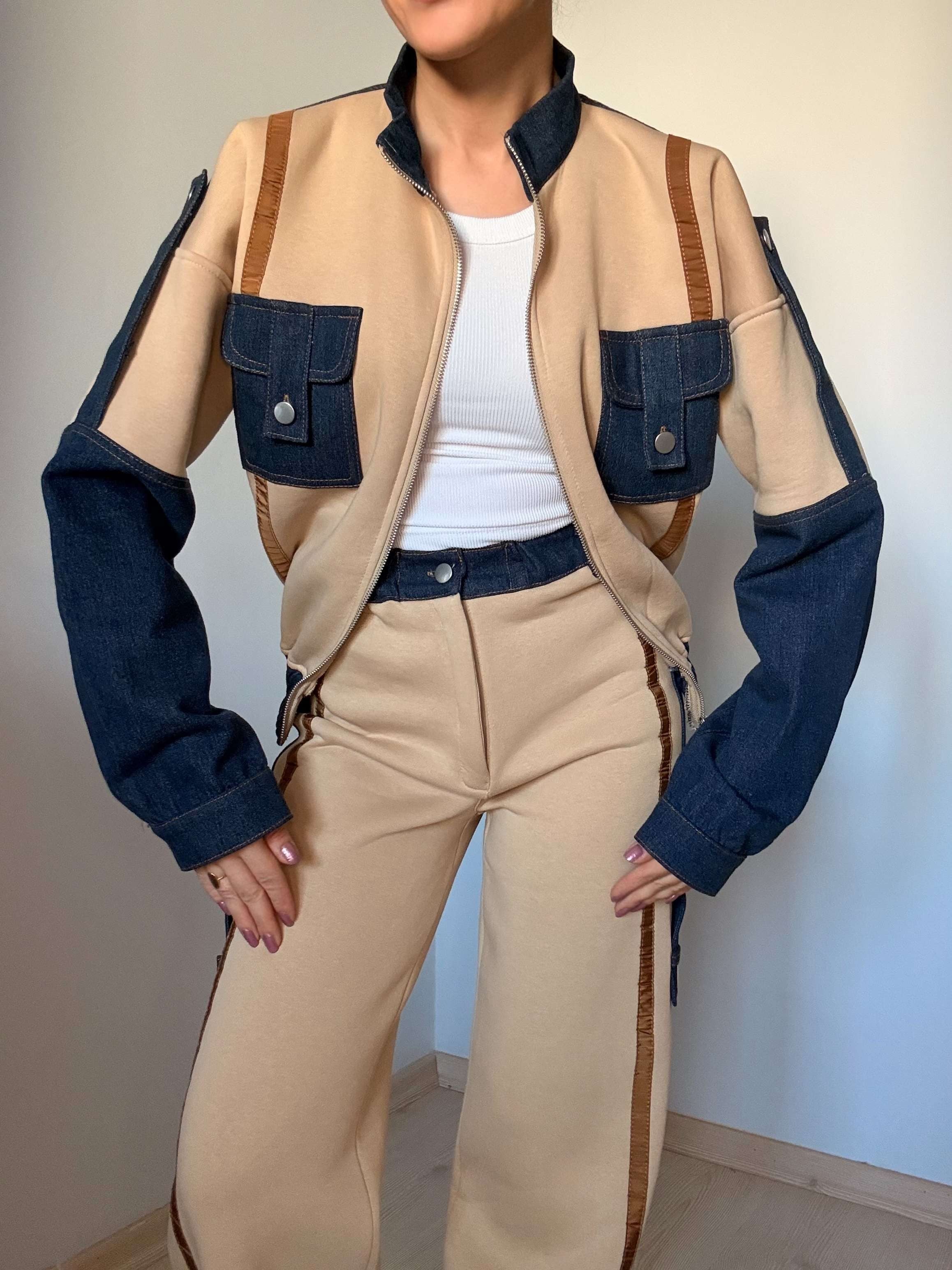 Krem Denim Garnili Takım