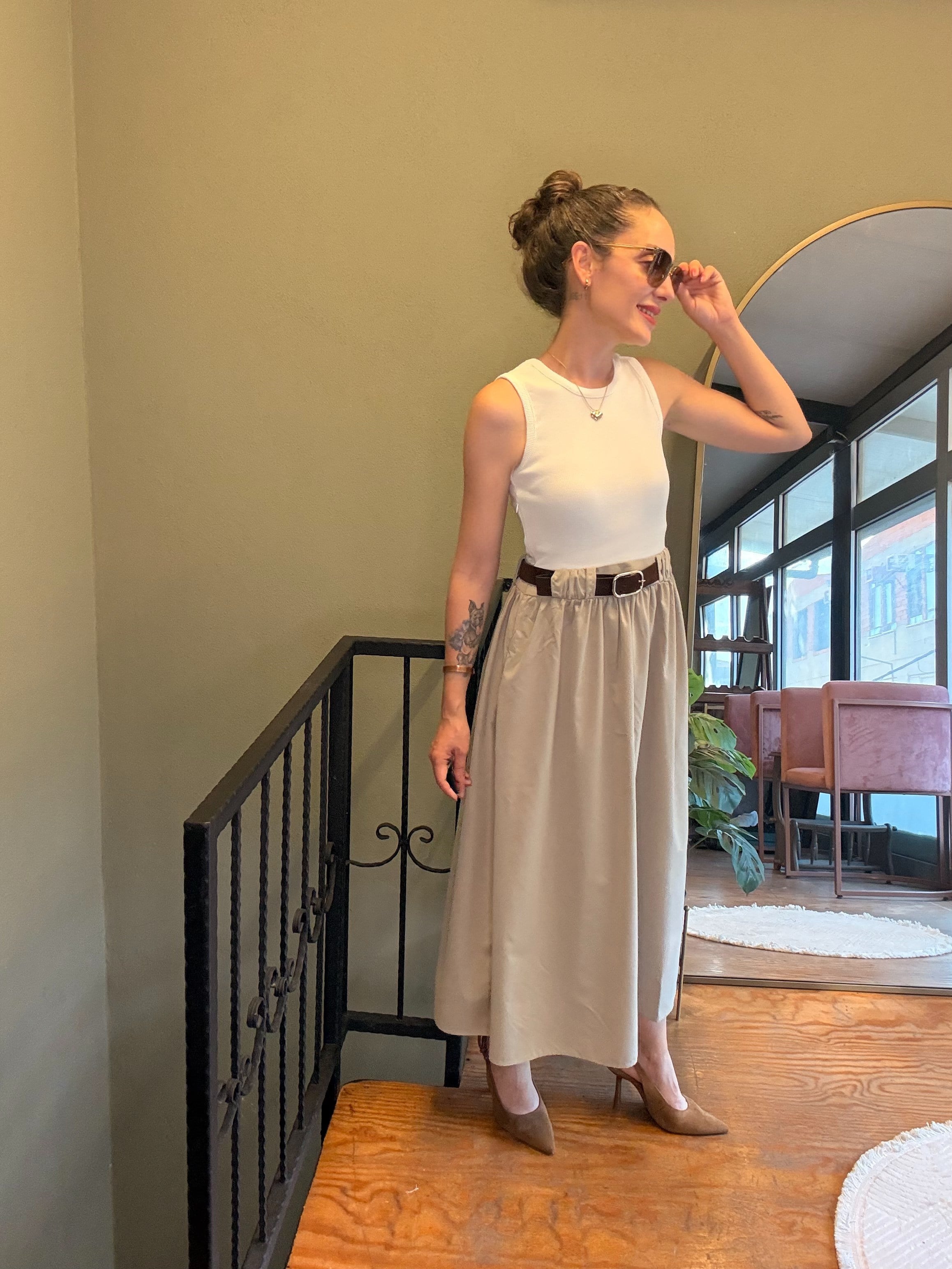 Krem Kaşkorse & Soft Touch Kemerli Elbise