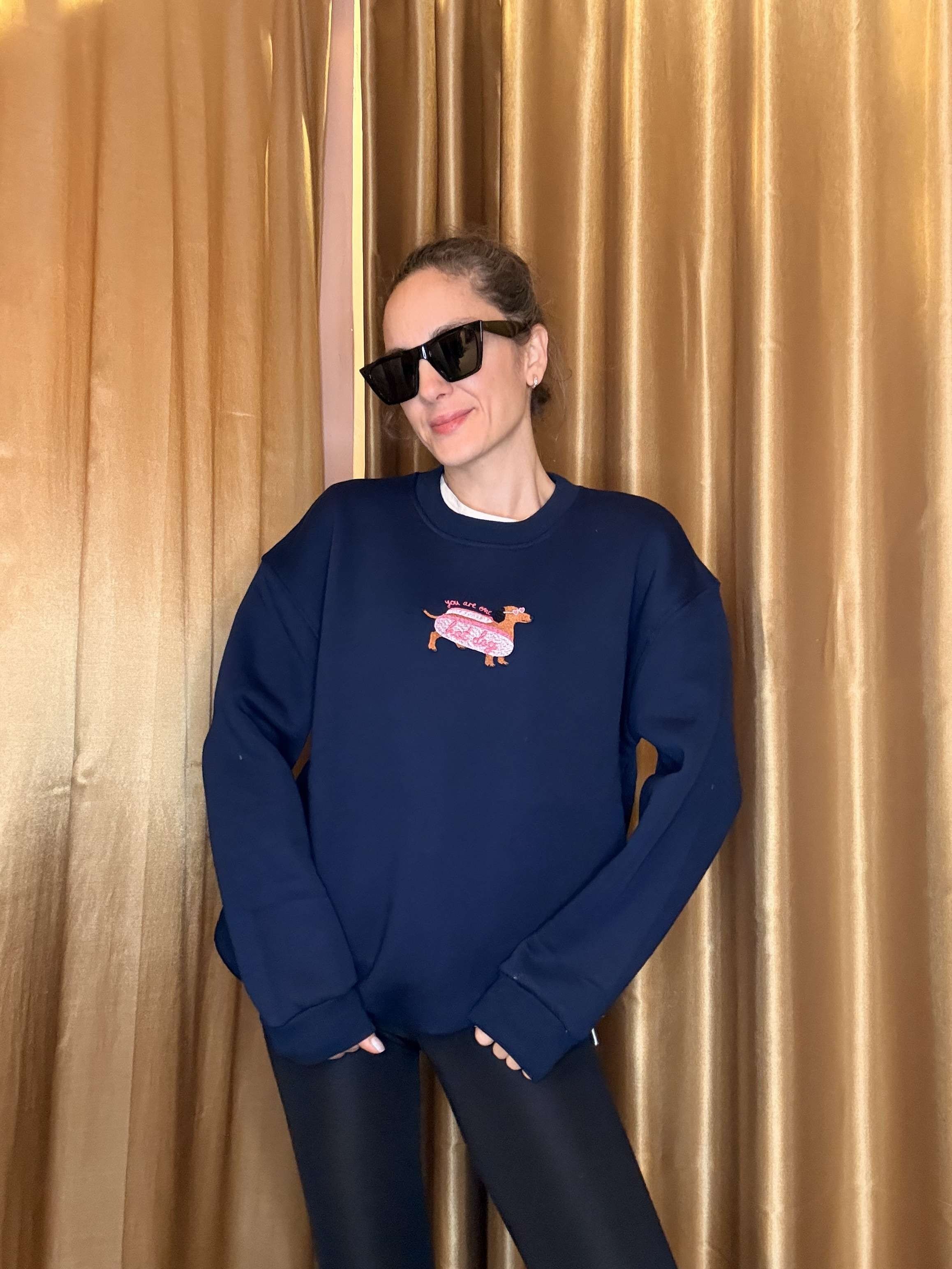 Lacivert Dog Nakış İşlemeli Şardonlu Sweatshirt