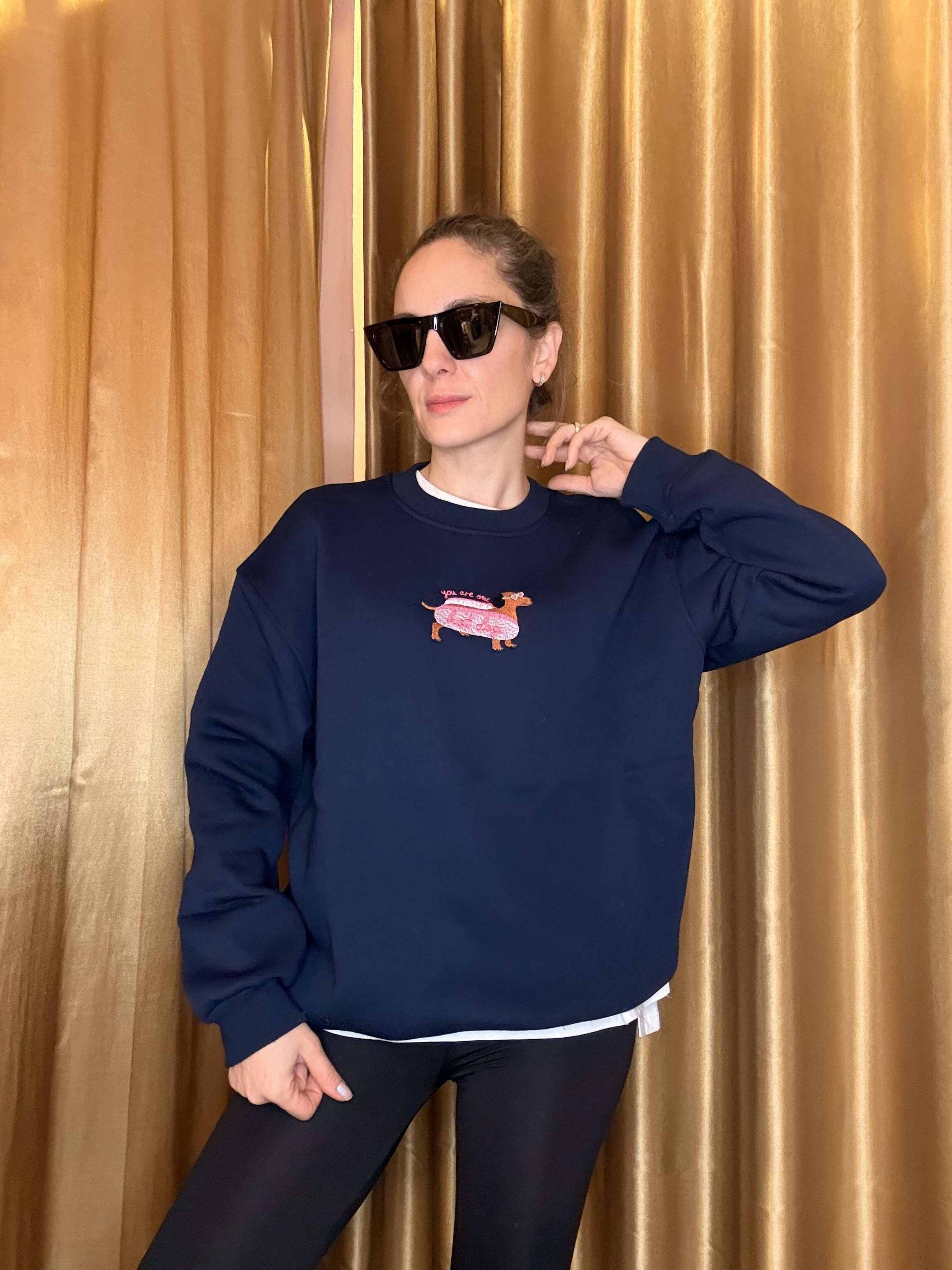 Lacivert Dog Nakış İşlemeli Şardonlu Sweatshirt