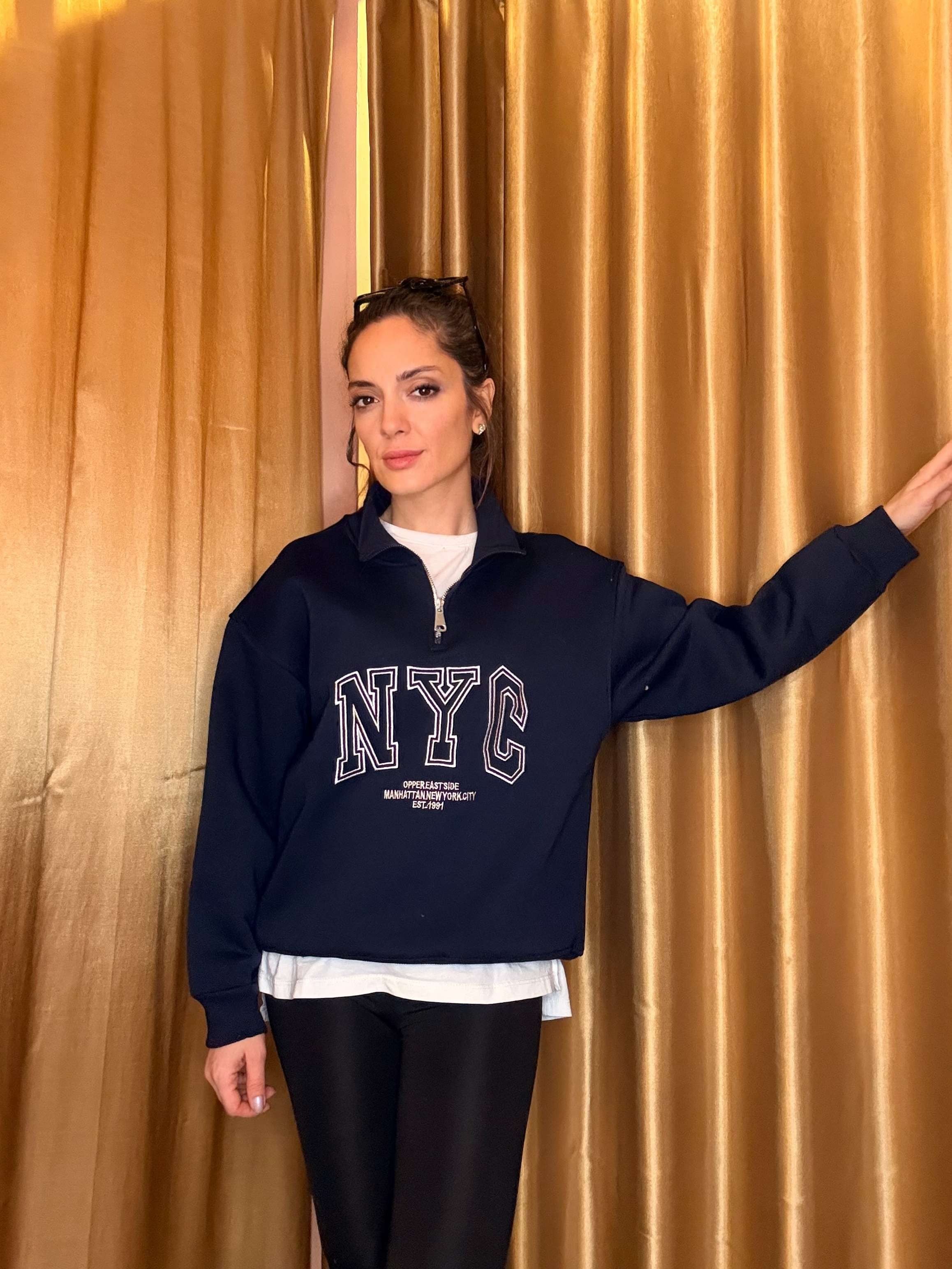 Lacivert NYC Nakışlı Şardonlu Sweatshirt