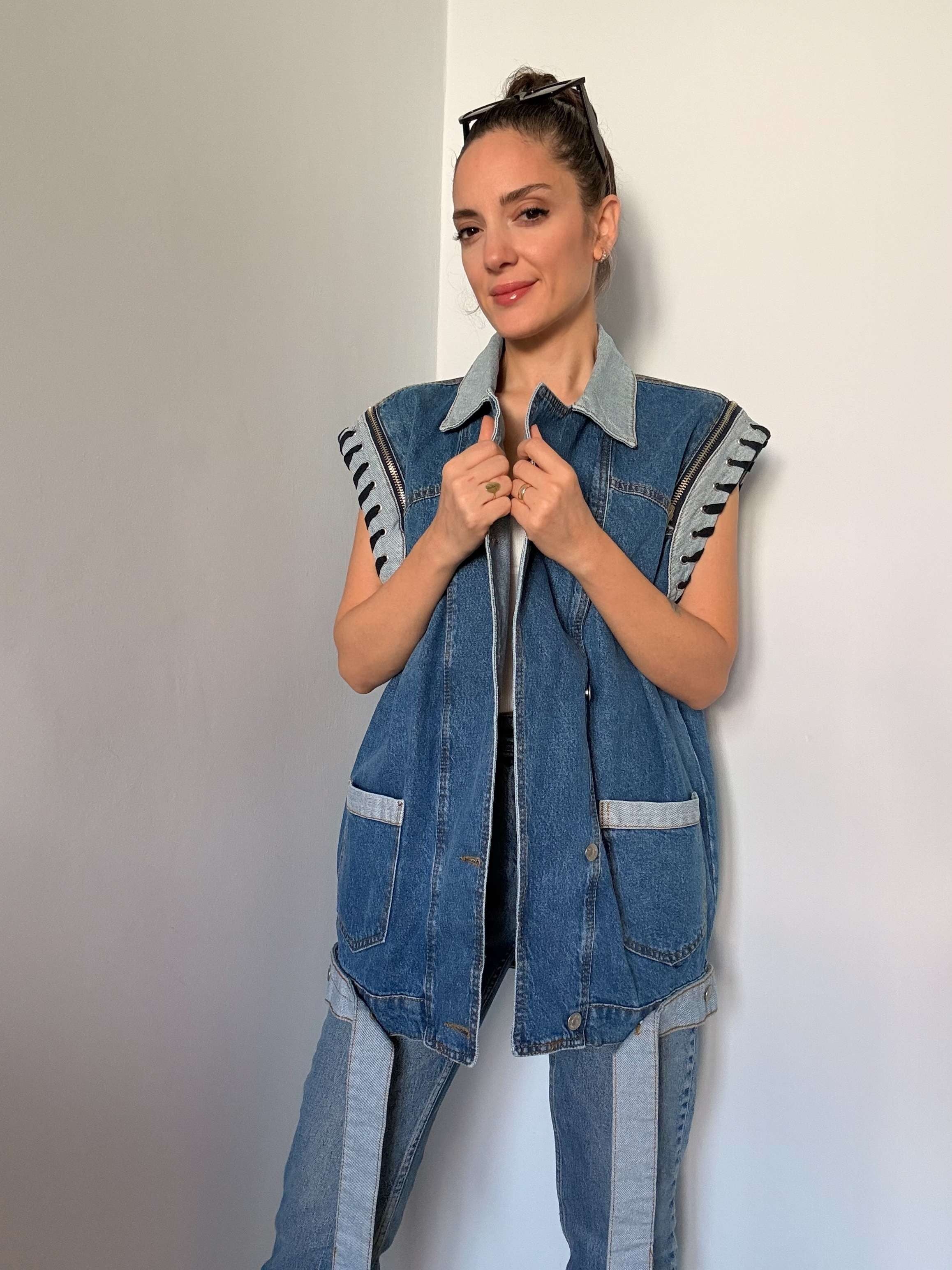 Mavi Oversize Tasarım Denim Yelek