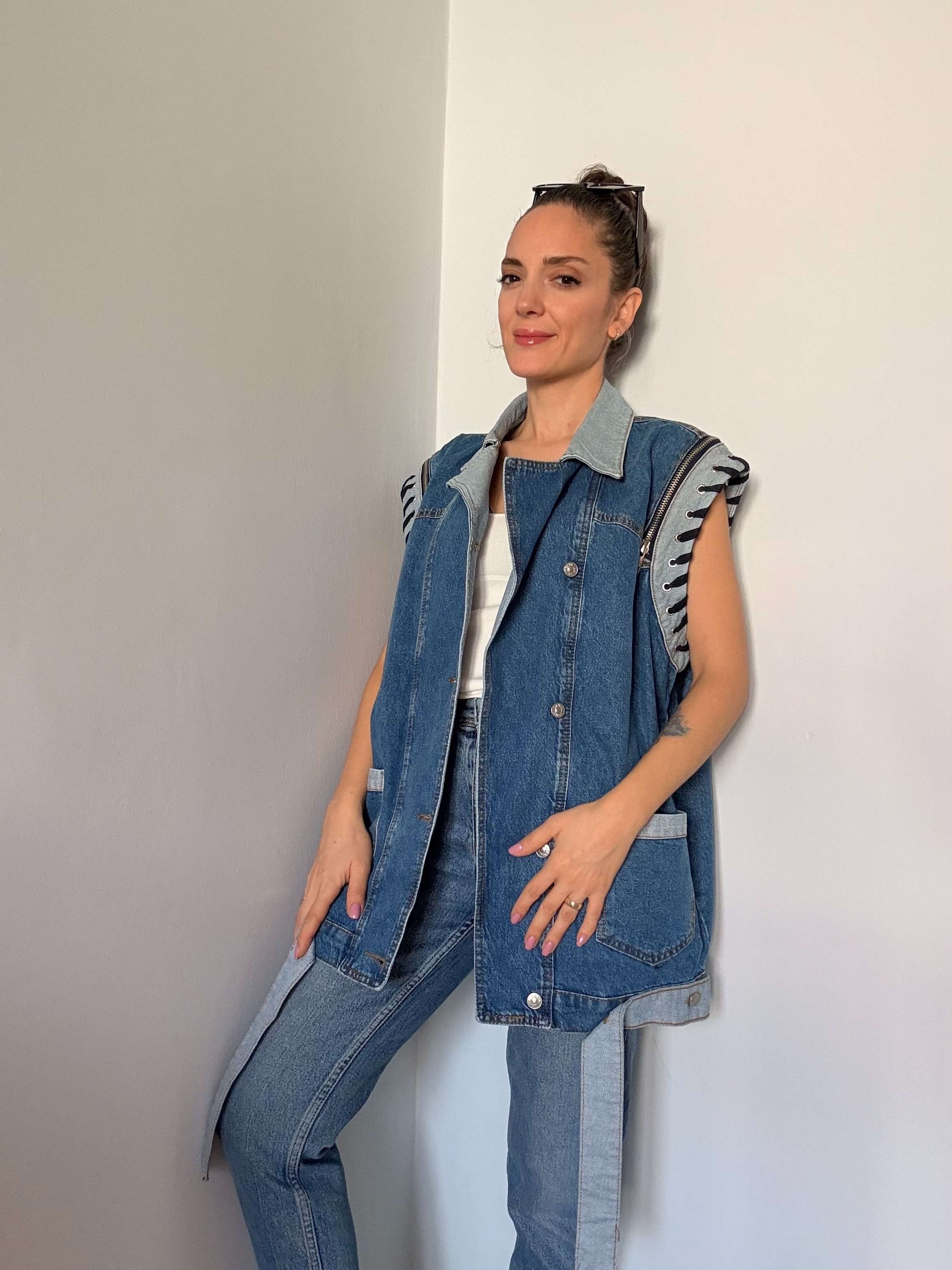 Mavi Oversize Tasarım Denim Yelek
