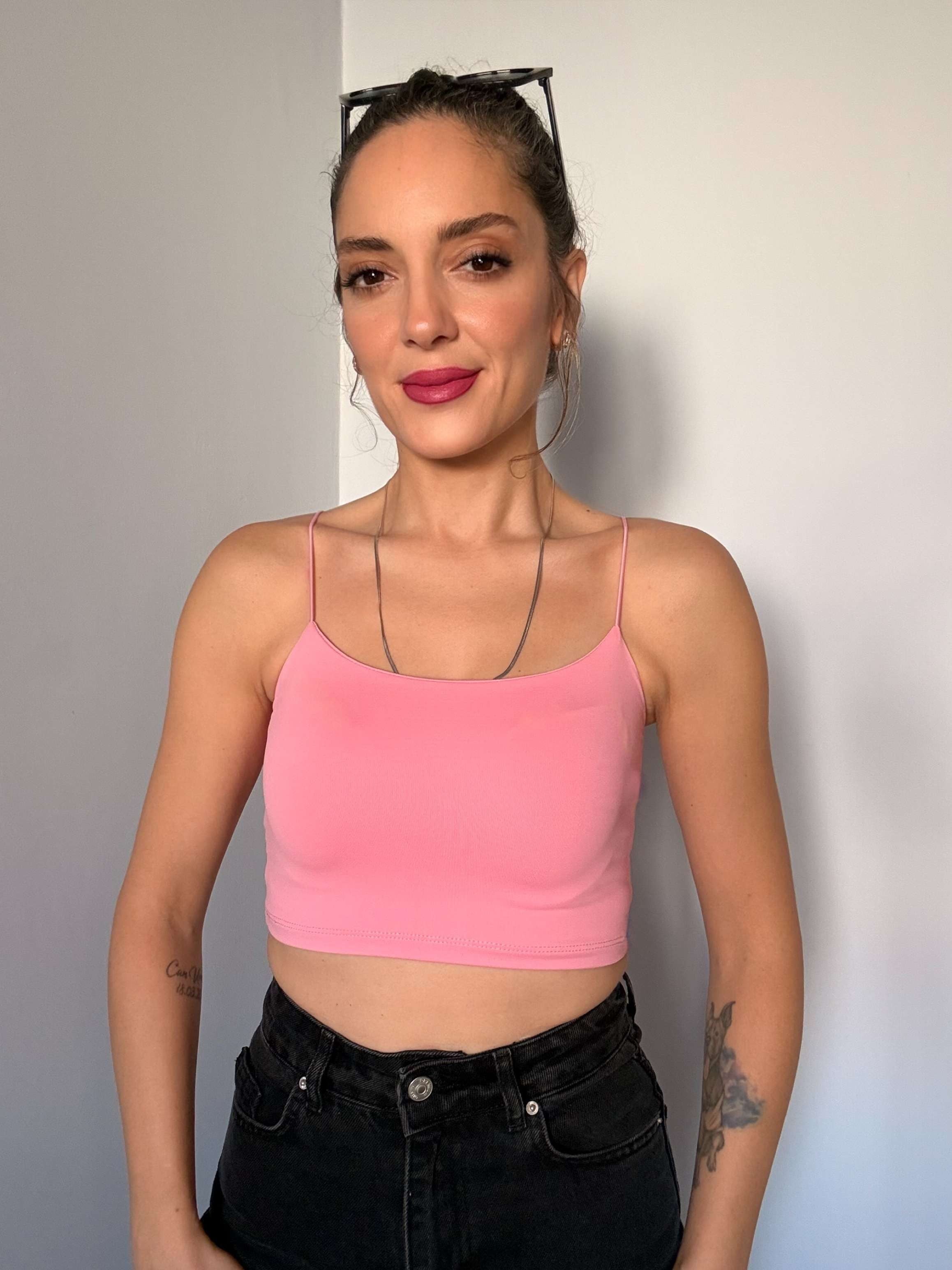 Pembe İp Askılı Crop Atlet