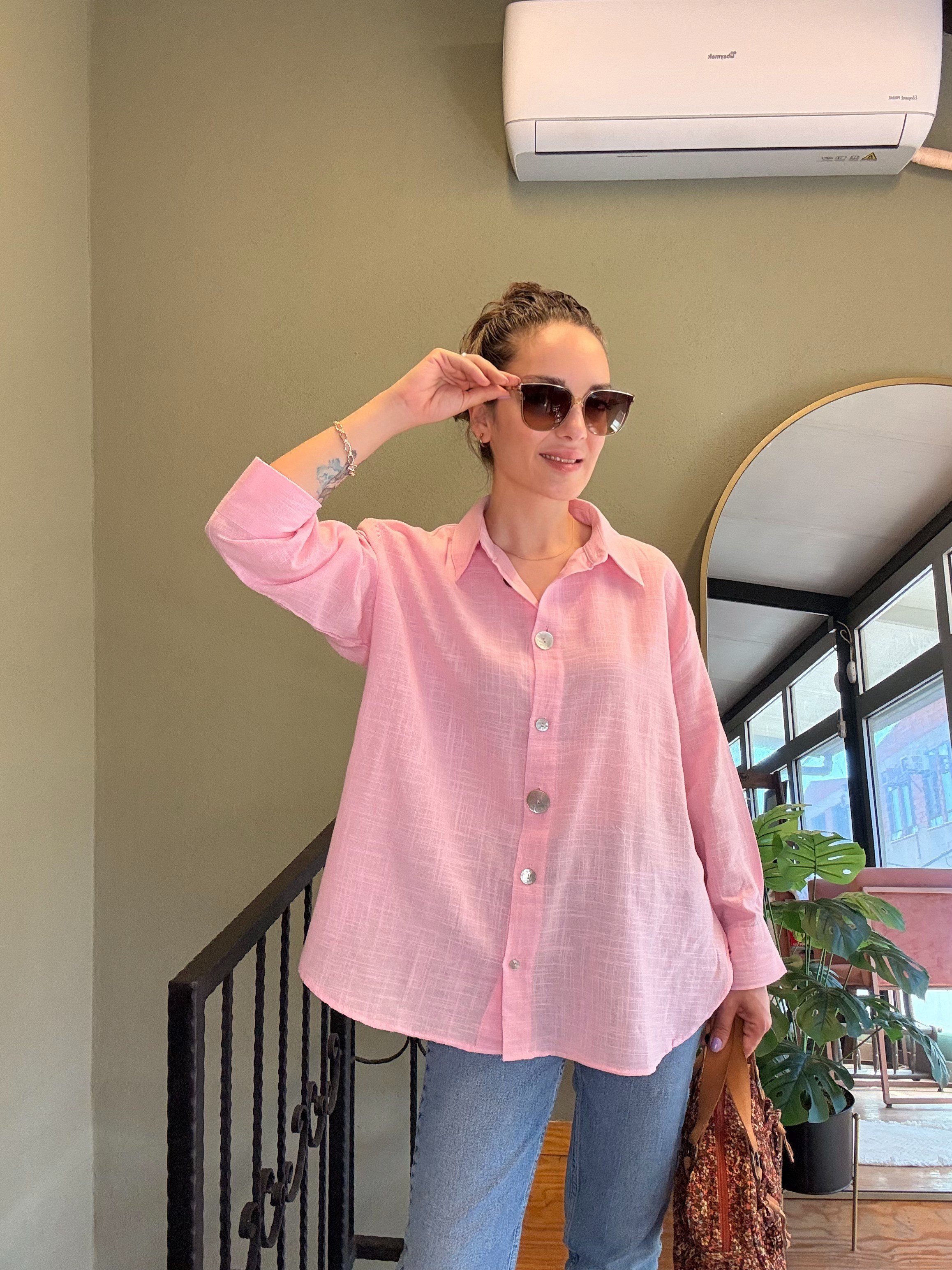 Pembe Keten Gömlek