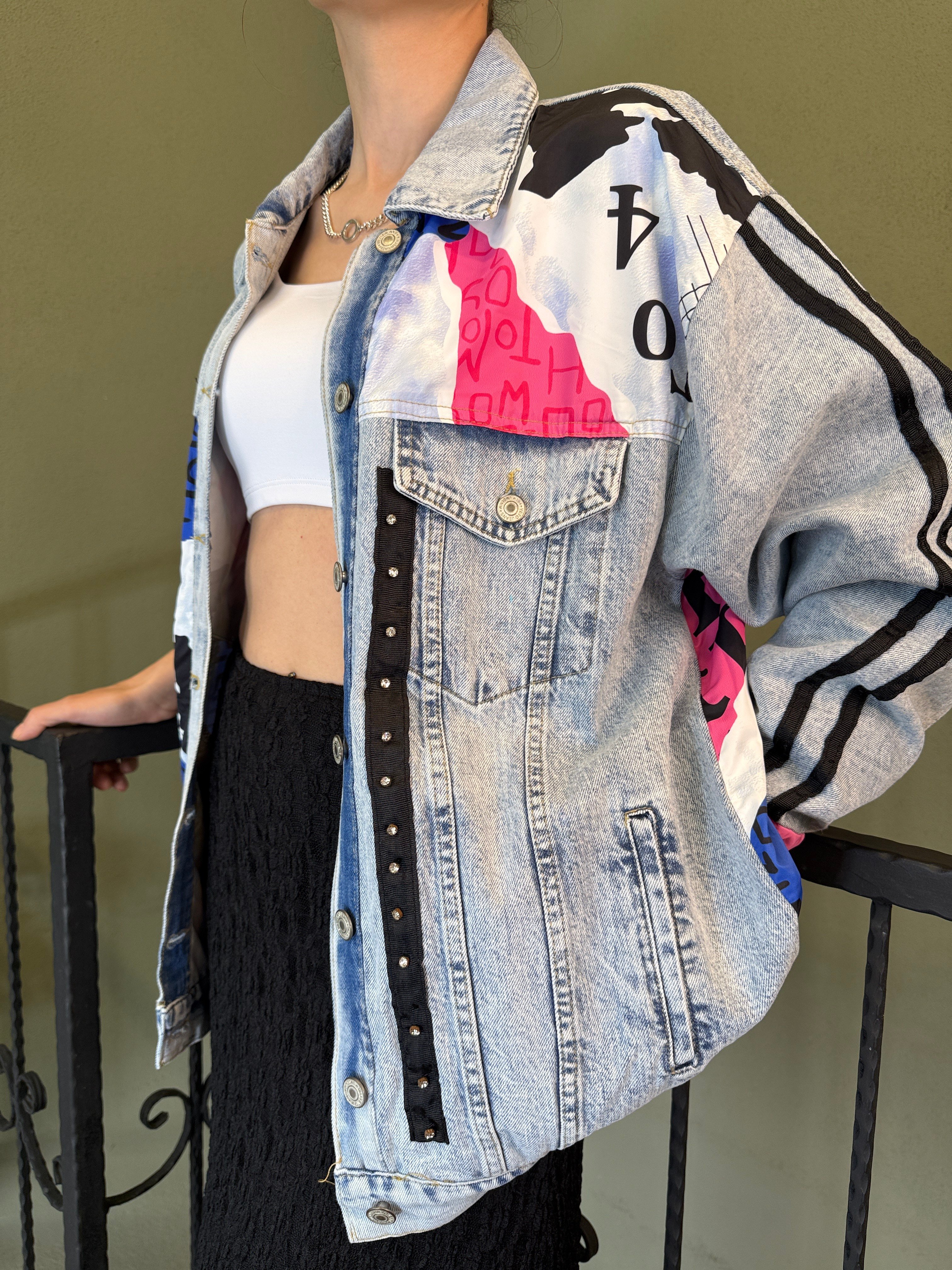 Pembe TW Tasarım Taş Detaylı Denim Ceket