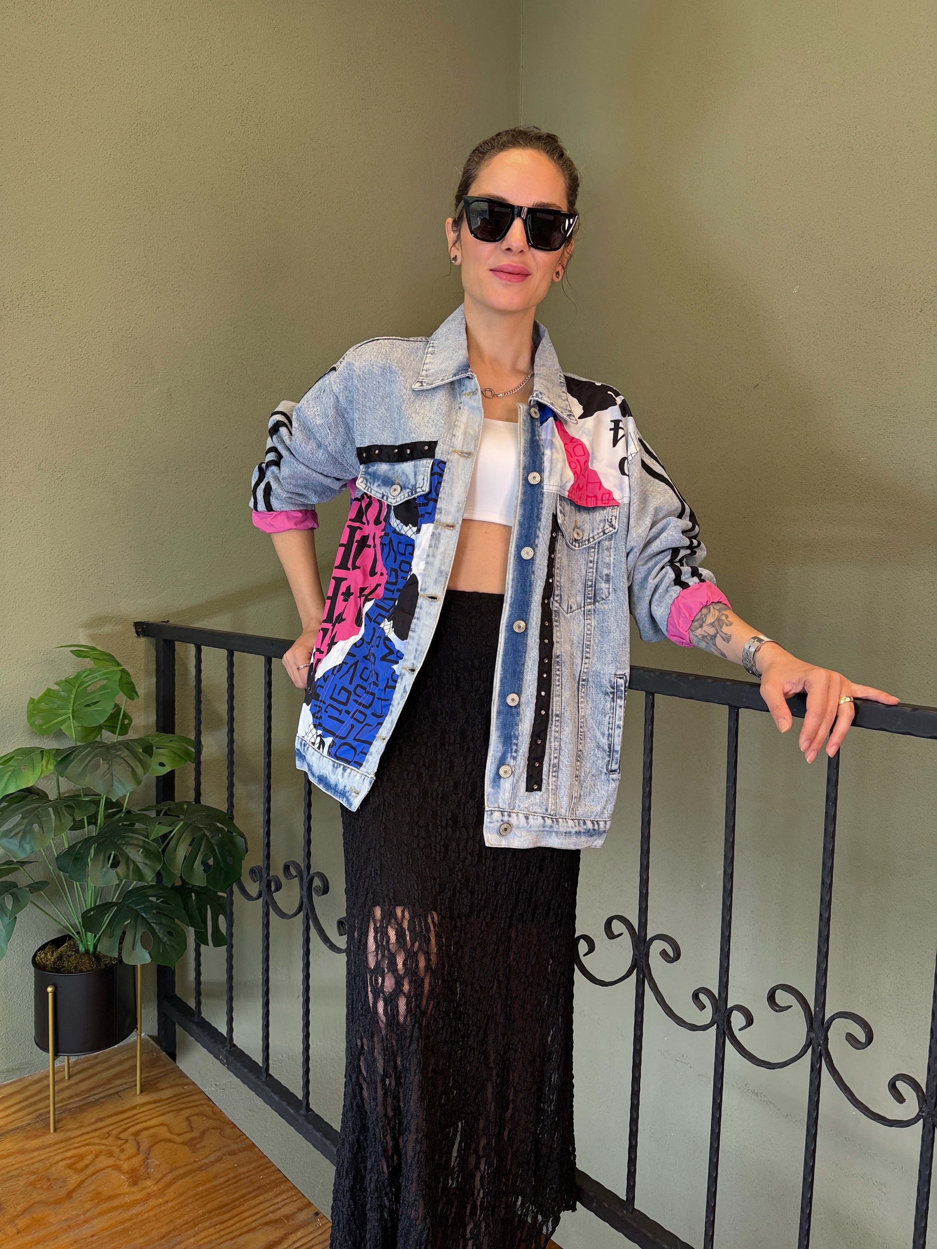 Pembe TW Tasarım Taş Detaylı Denim Ceket