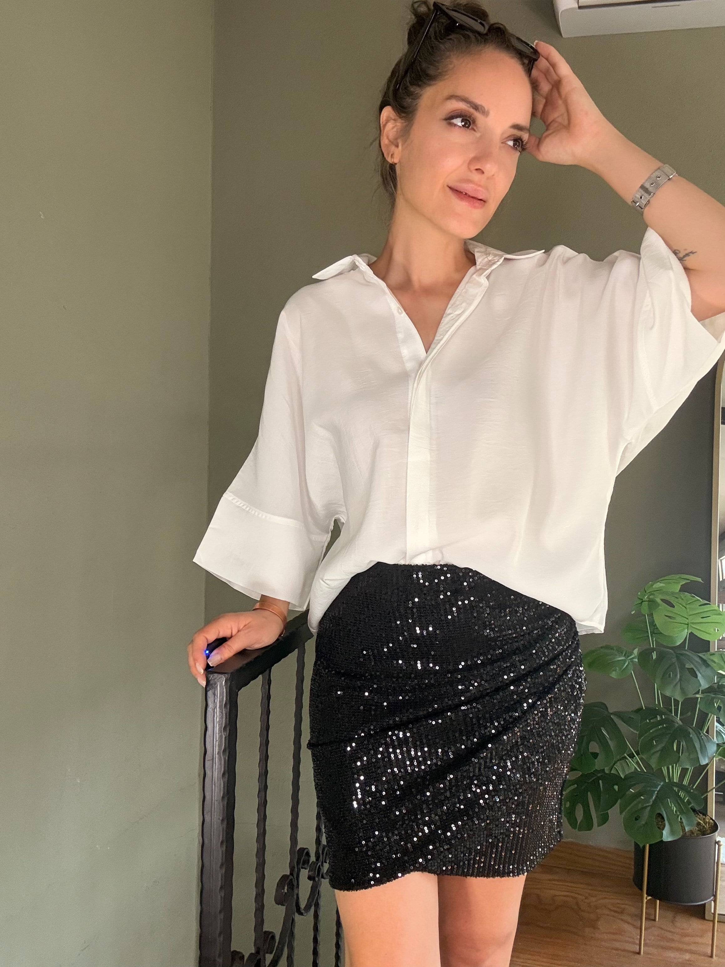 Siyah Pul Payet Anvelop Mini Etek