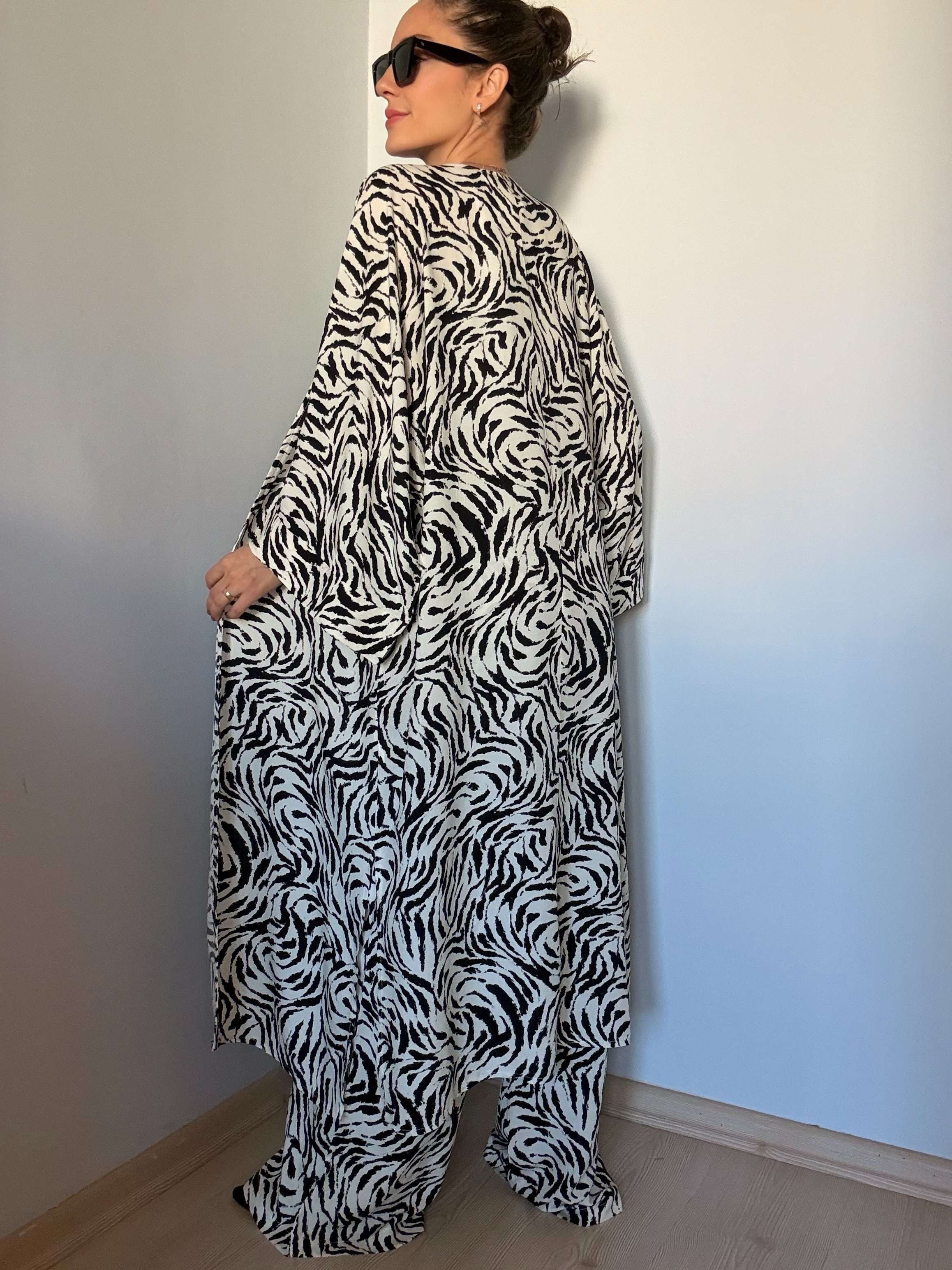 Zebra Desenli Kimono Pantolon Takım