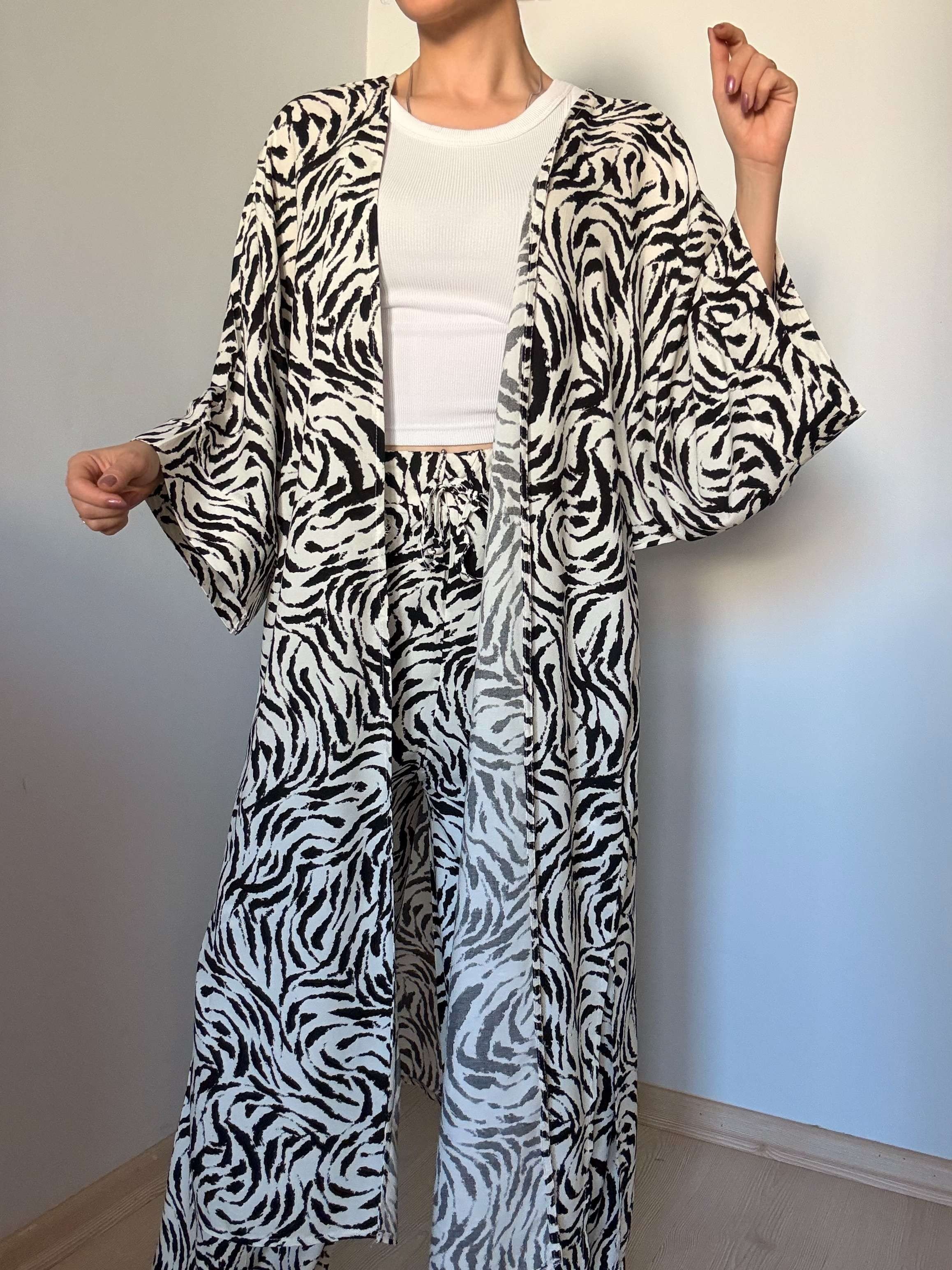 Zebra Desenli Kimono Pantolon Takım