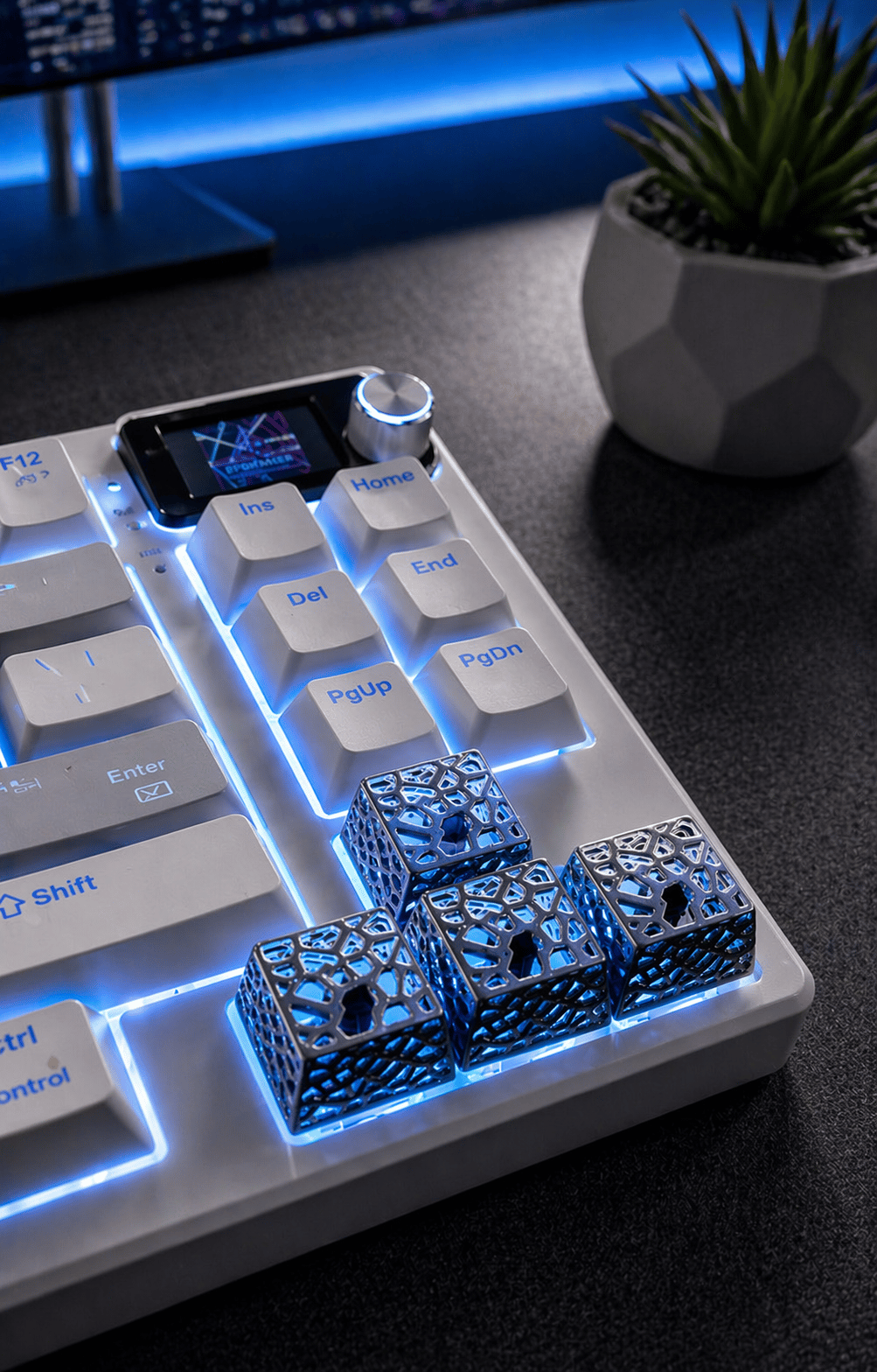  4'lü Gri Delikli Keycap Seti | Cherry MX Uyumlu, RGB Işık Geçirgen
