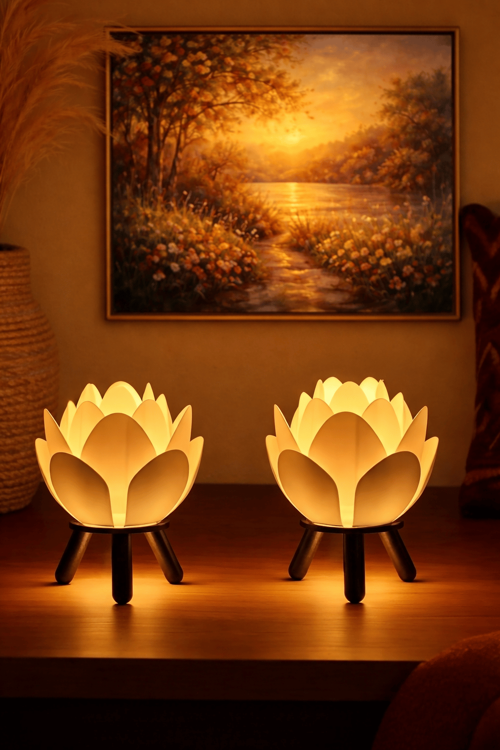 2 Adet Lotus Çiçeği Lamba Bohem Abajur Modern Ev Dekoru Mumluk Masa Lambası Işık