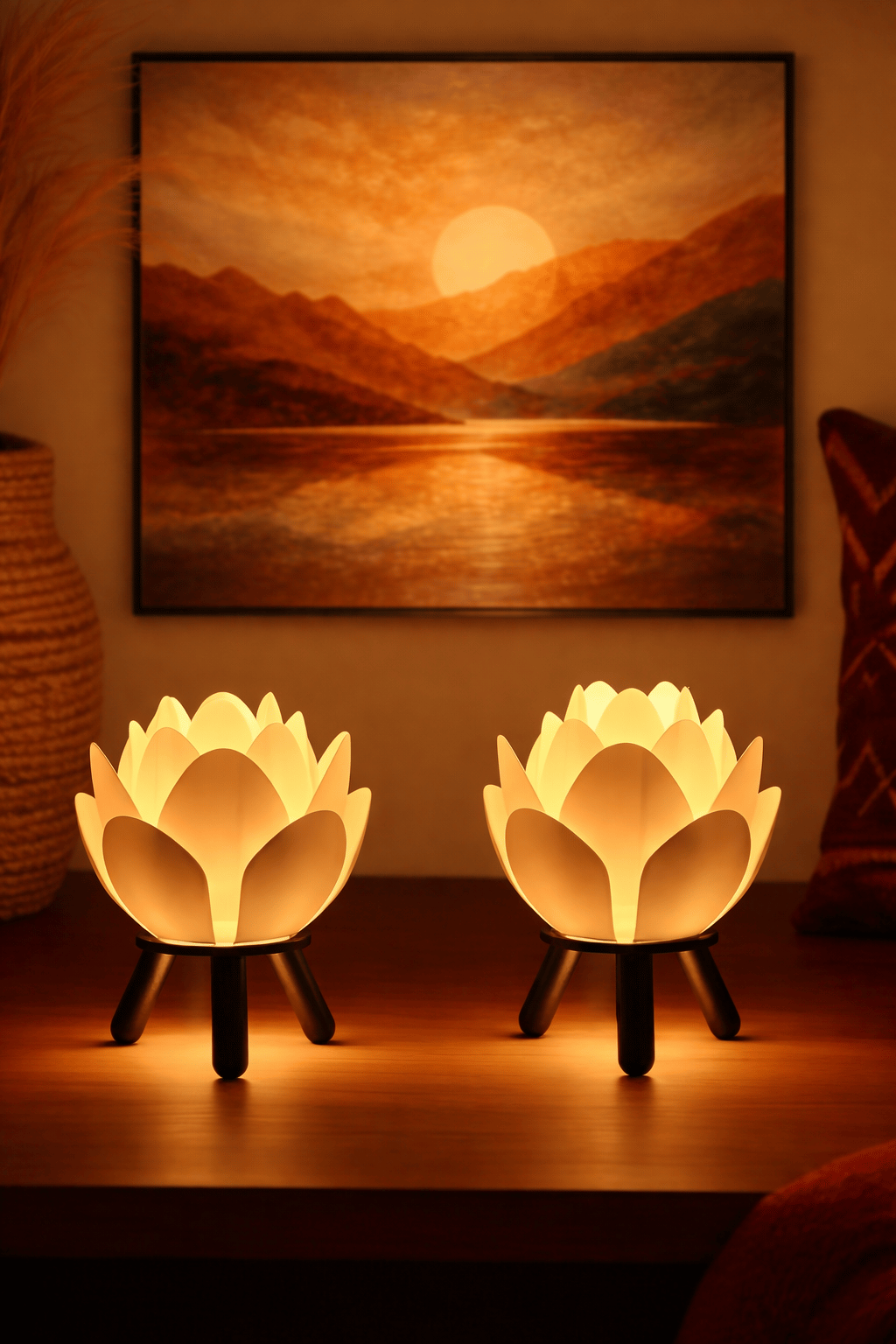 2 Adet Lotus Çiçeği Lamba Bohem Abajur Modern Ev Dekoru Mumluk Masa Lambası Işık