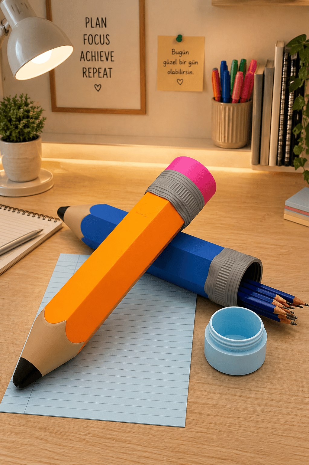 3D Baskı Kalem Şeklinde Kalem Kutusu | 27 cm, PLA Sağlıklı Malzeme, Okul Kırtasiye, Karne Hediye