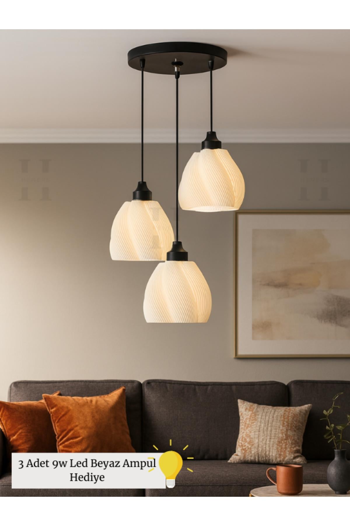 3'lü Siyah Sarkıt Avize - 3 Başlıklı Avize Modern E27 Yatak Odası Salon Yemek Odası