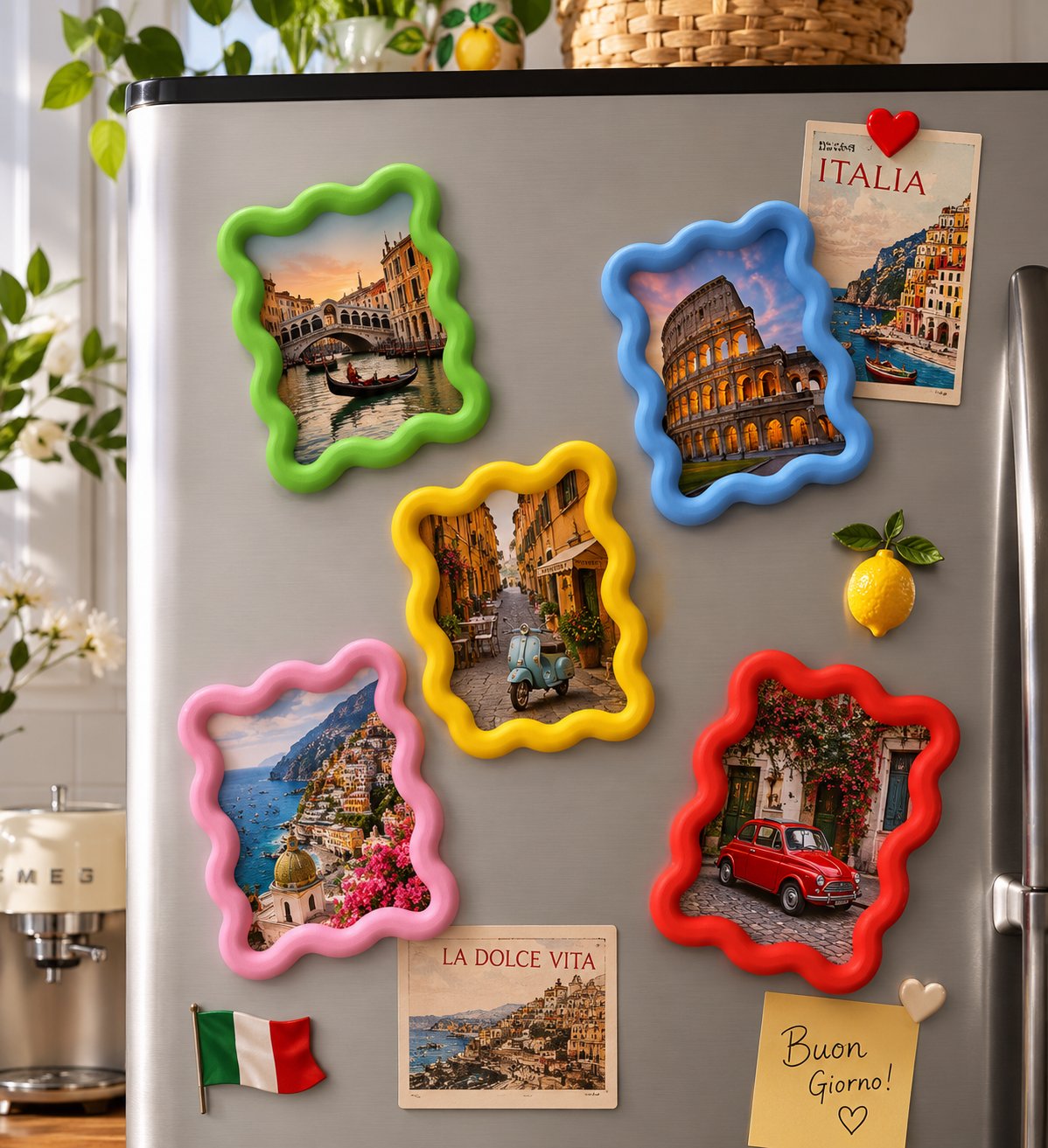 5 Adet Renkli Fotoğraf Magnet Çerçevesi – Buzdolabı İçin Dekoratif Magnet Seti 6x8 cm