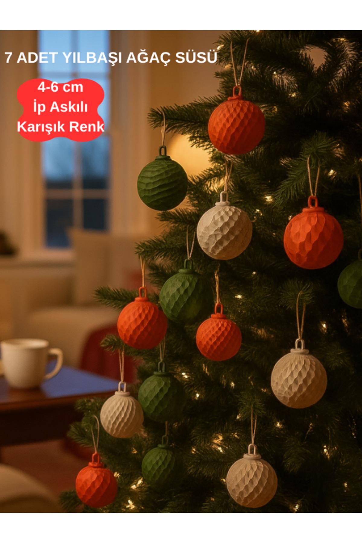 7 Adet Premium Yılbaşı Çam Ağacı Süsleri 4-6 Cm Karışık Yılbaşı Topları Plastik / İp Askılı