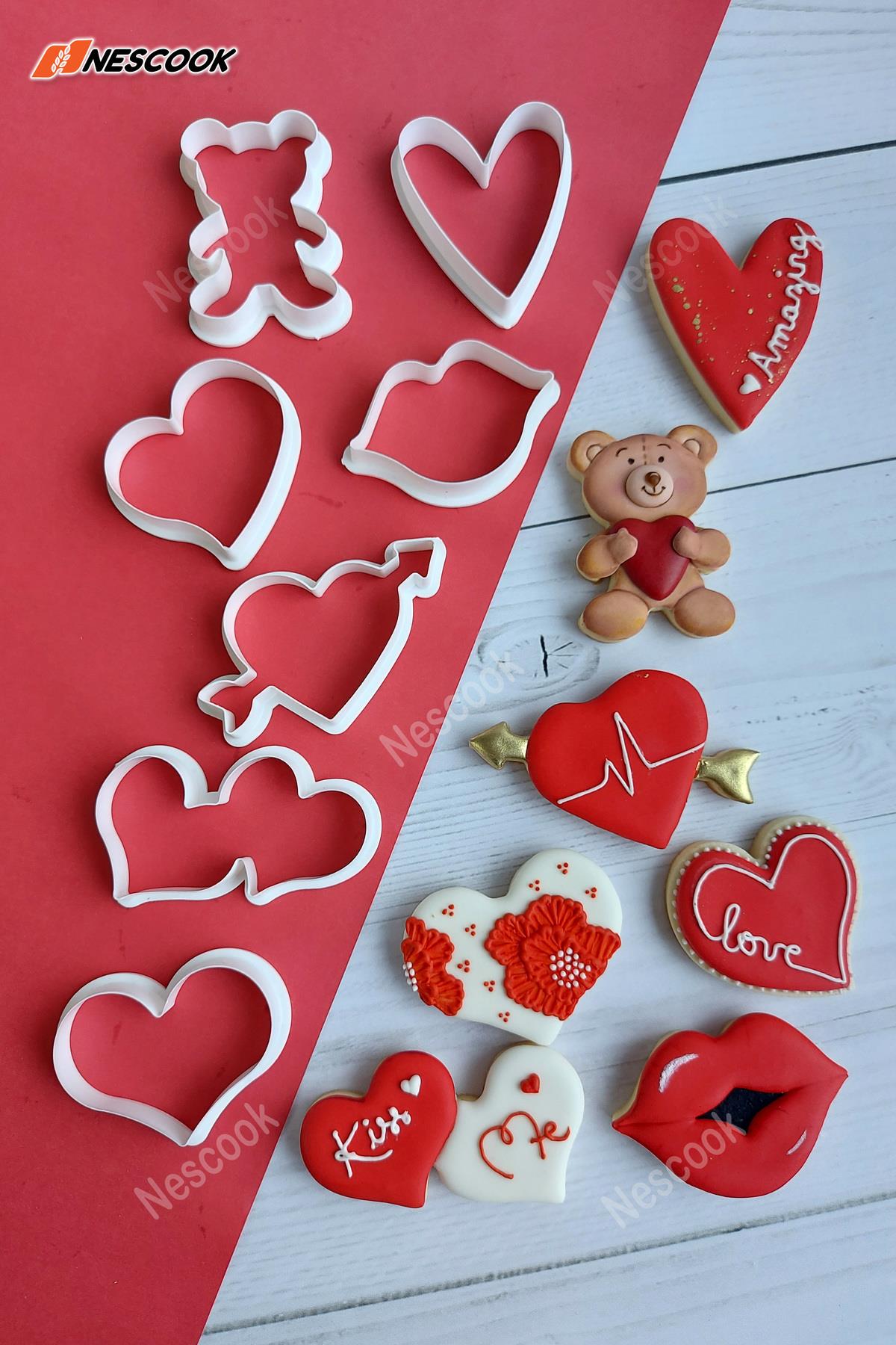 7'li Kalp Kurabiye Ve Şeker Hamuru Kalıbı / Kesici Love Kalp Kurabiye