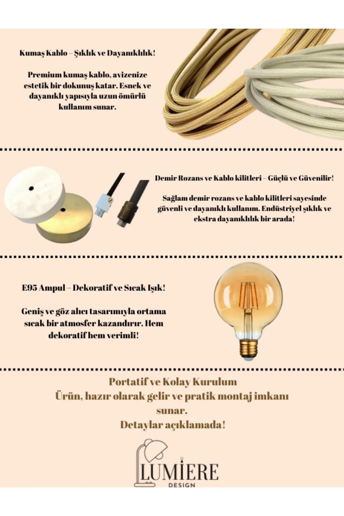 Beton Görünümlü İskandinav &Bohem Tarz 3’lü Avize