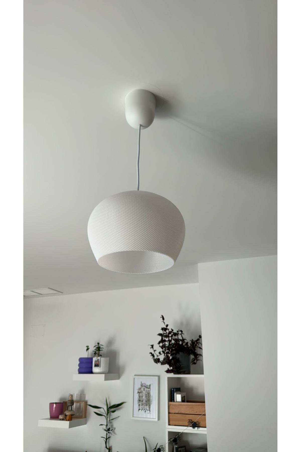 Beyaz Modern Dokulu, Pinterest Tarzı Özel Tasarım Tekli Sarkıt Avize (Bioplastik) E27