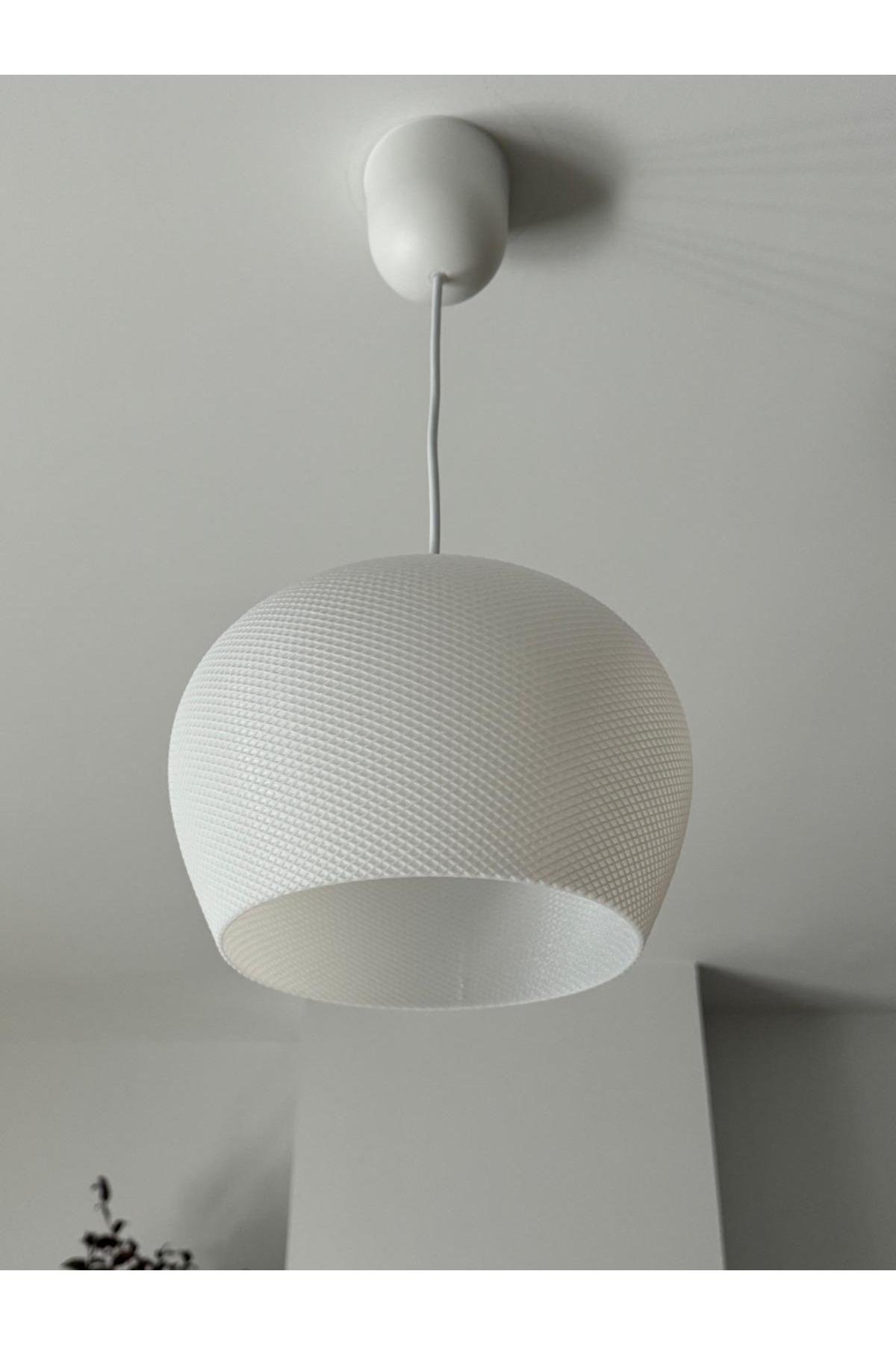 Beyaz Modern Dokulu, Pinterest Tarzı Özel Tasarım Tekli Sarkıt Avize (Bioplastik) E27