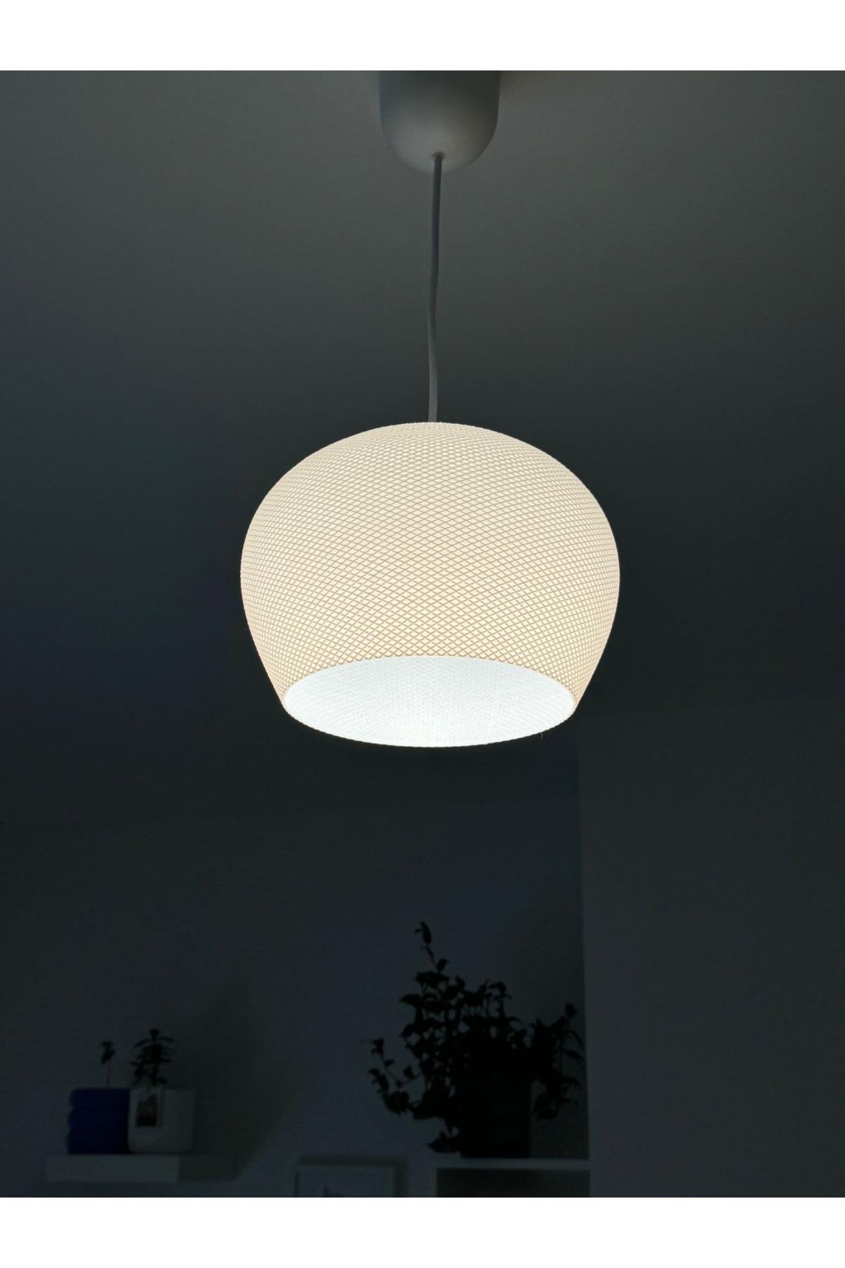 Beyaz Modern Dokulu, Pinterest Tarzı Özel Tasarım Tekli Sarkıt Avize (Bioplastik) E27