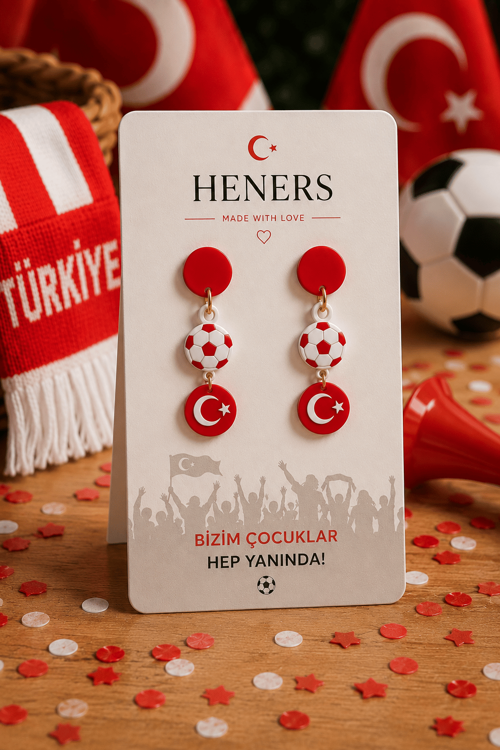 Bizim Çocuklar Küpe – Futbol Topu & Ay Yıldız Taraftar Küpesi
