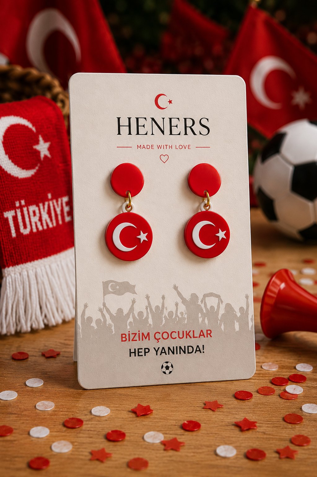Bizim Çocuklar Küpe – Futbol Topu & Ay Yıldız Taraftar Küpesi