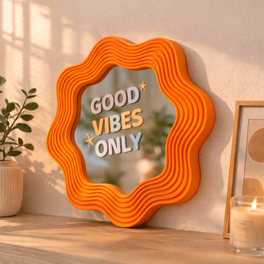 BLOOMY Ayna – Eğlenceli 3D Çerçeve – Yazılı Cam Ayna / Good Vibes Only
