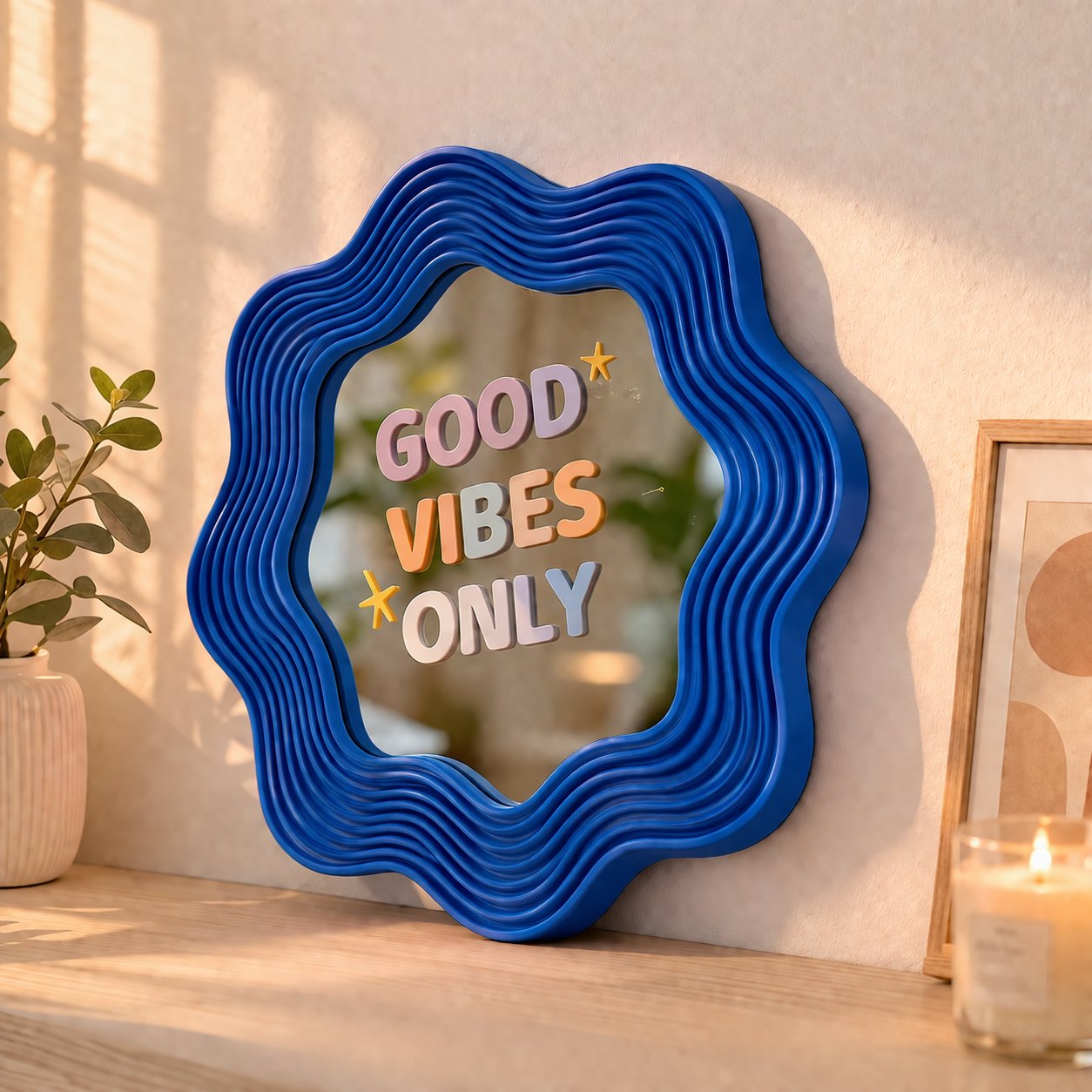 BLOOMY Ayna – Eğlenceli 3D Çerçeve – Yazılı Cam Ayna / Good Vibes Only