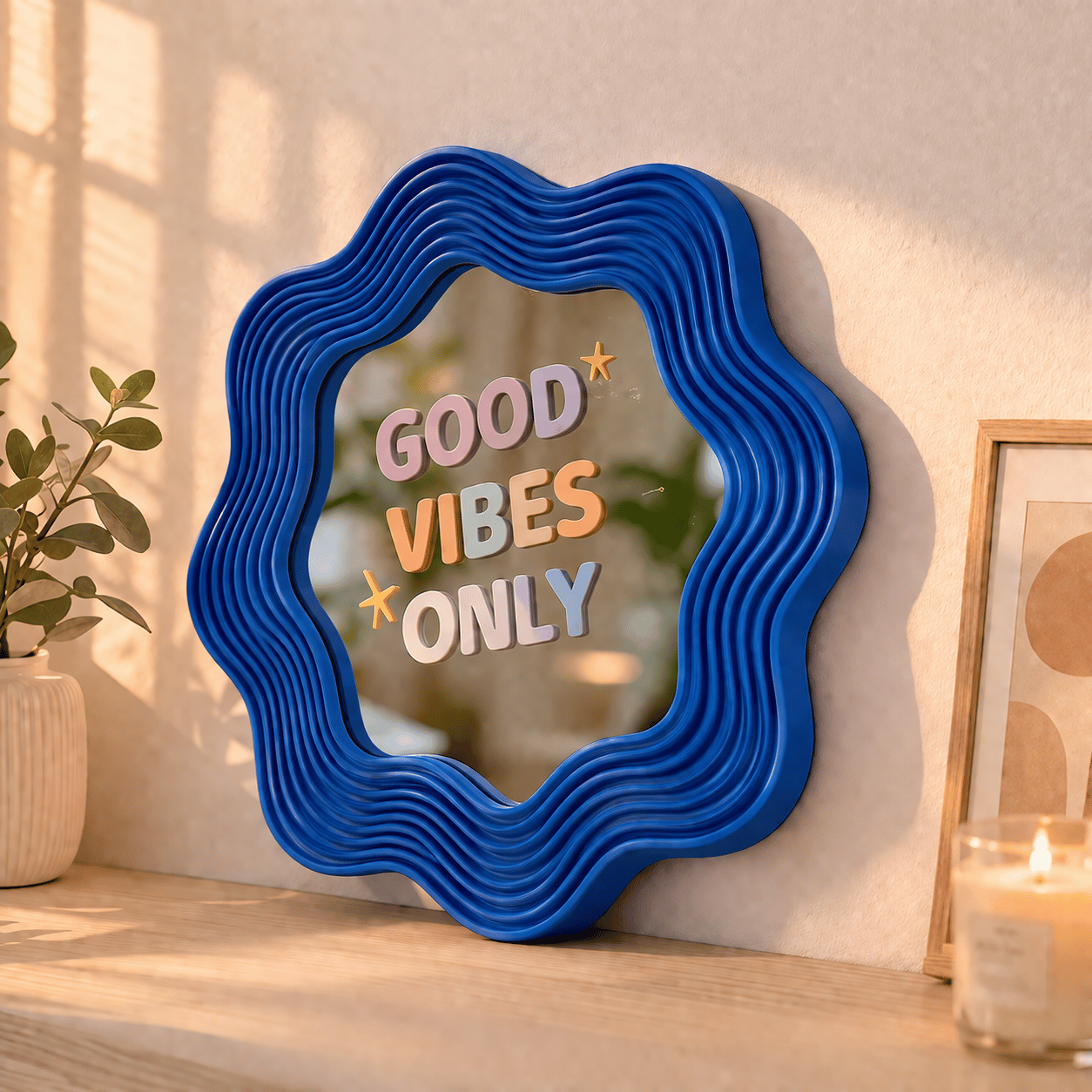 BLOOMY Ayna – Eğlenceli 3D Çerçeve – Yazılı Cam Ayna / Good Vibes Only