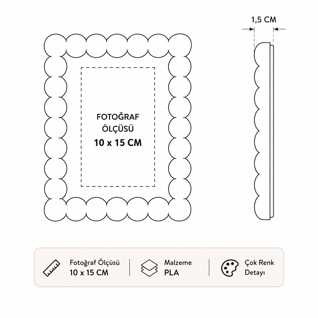 Bubble Frame Dekoratif Fotoğraf Çerçevesi 10x15 cm – PLA Boncuk Detaylı