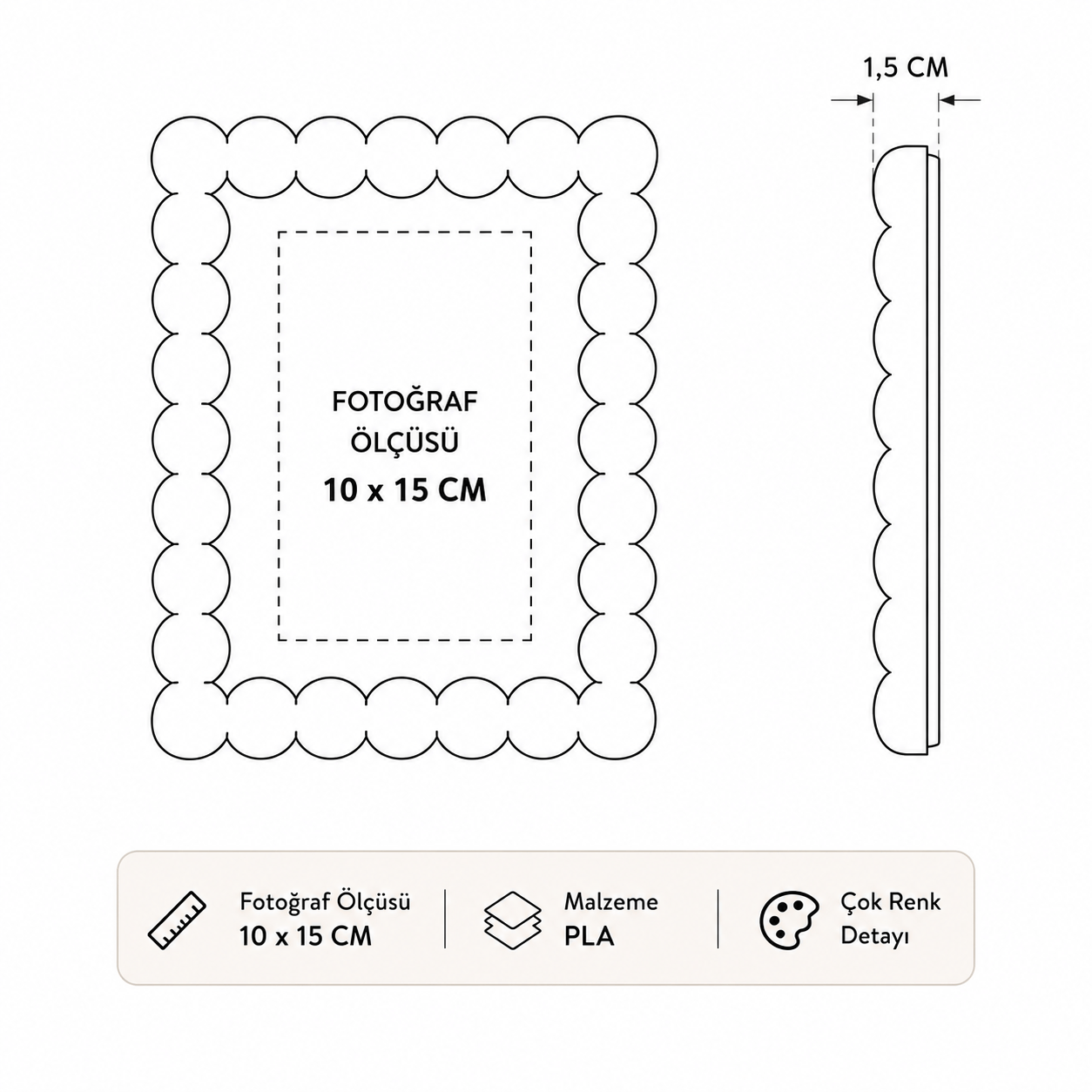 Bubble Frame Dekoratif Fotoğraf Çerçevesi 10x15 cm – PLA Boncuk Detaylı