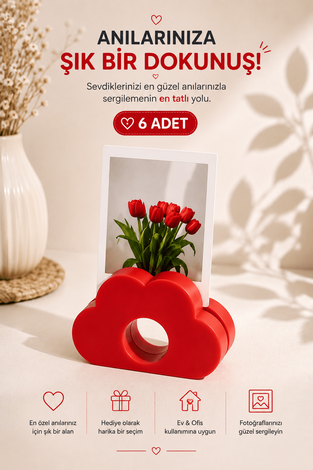 Bulut Fotoğraf Tutucu Çerçeve 6'lı Set – Masaüstü Fotoğraf Standı – Dekoratif Fotoğraf Tutucu