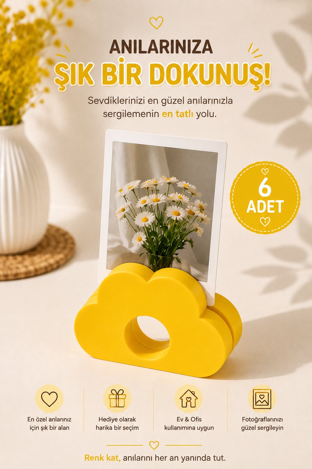 Bulut Fotoğraf Tutucu Çerçeve 6'lı Set – Masaüstü Fotoğraf Standı – Dekoratif Fotoğraf Tutucu