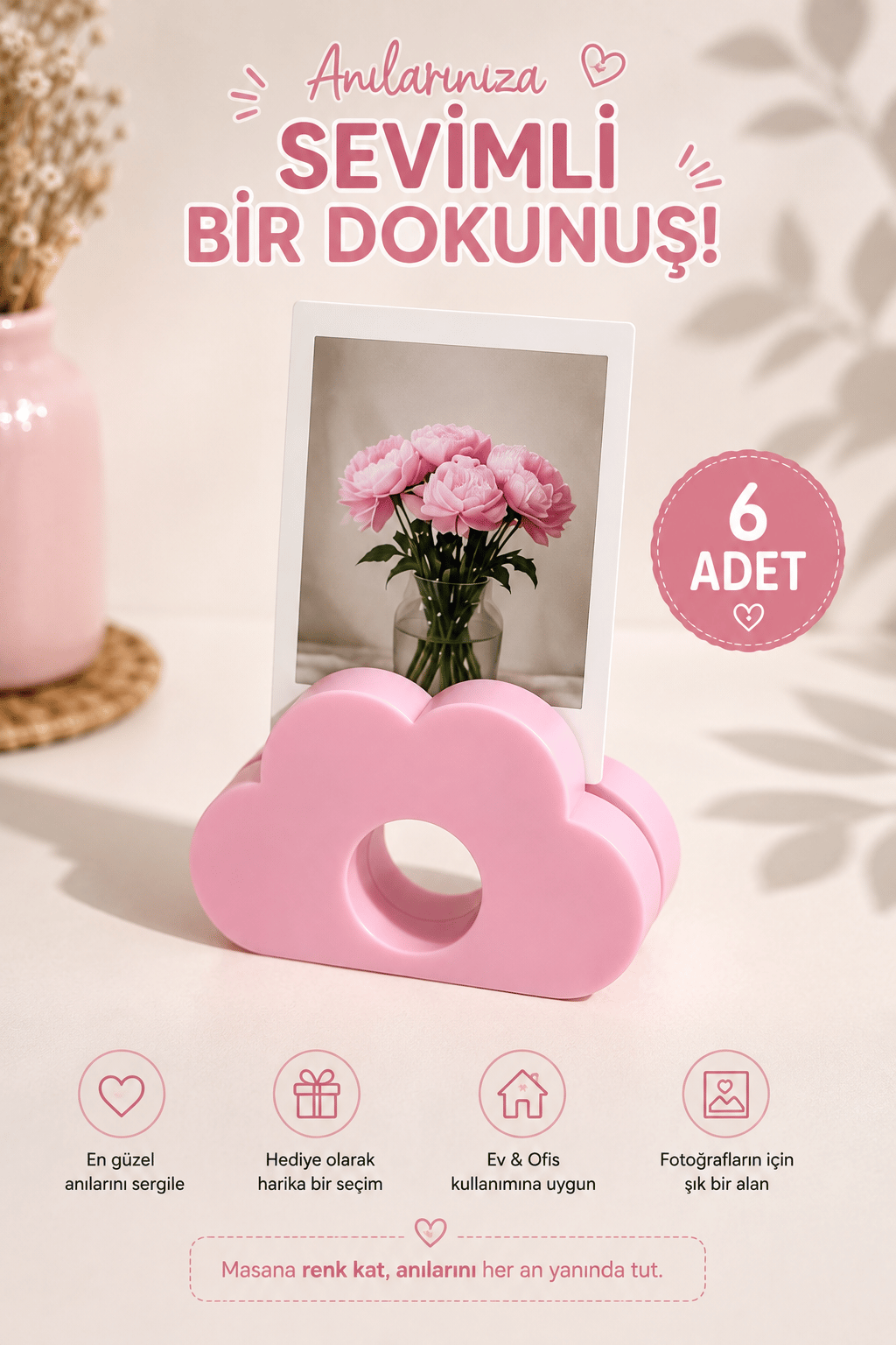Bulut Fotoğraf Tutucu Çerçeve 6'lı Set – Masaüstü Fotoğraf Standı – Dekoratif Fotoğraf Tutucu