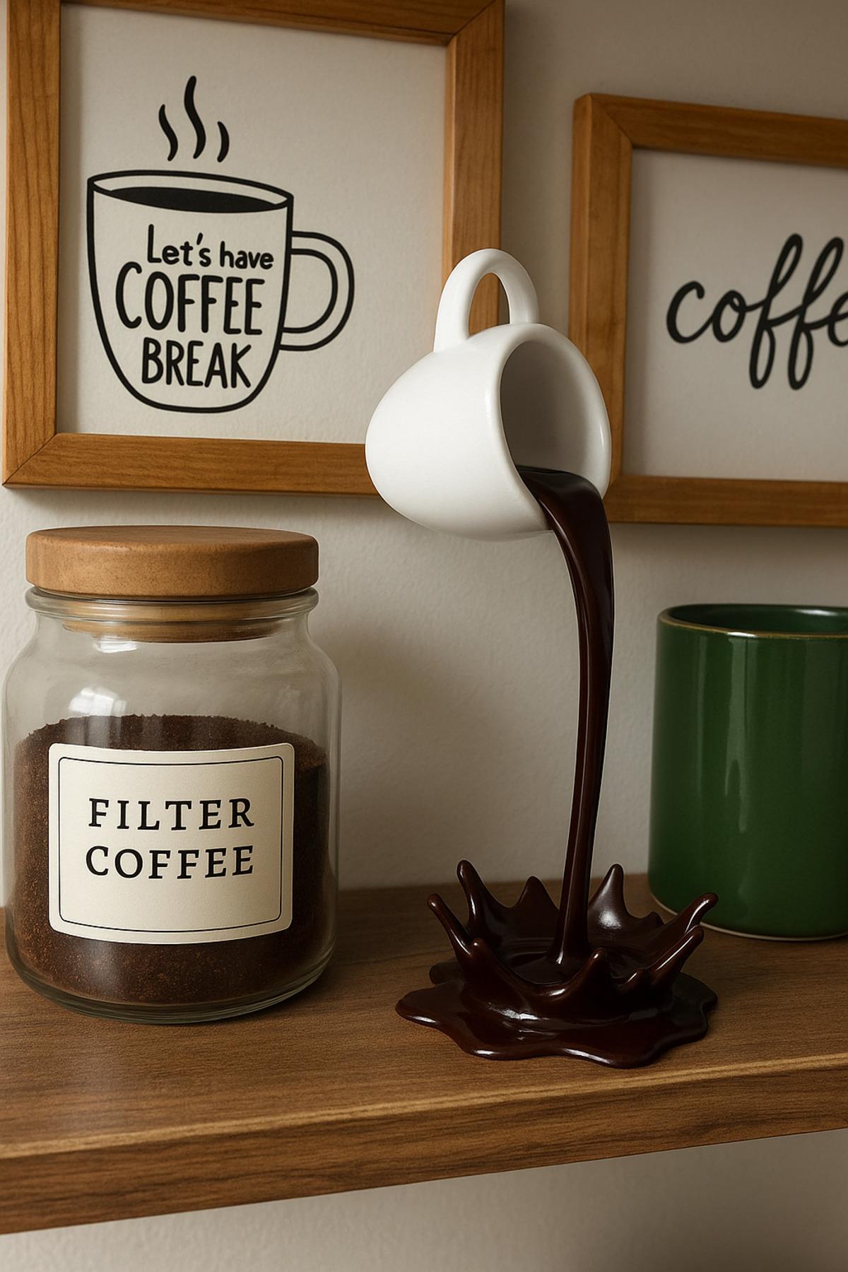 Dekoratif Dökülen Kahve Figürü - Kahve Köşesi - Coffee Corner 20cm