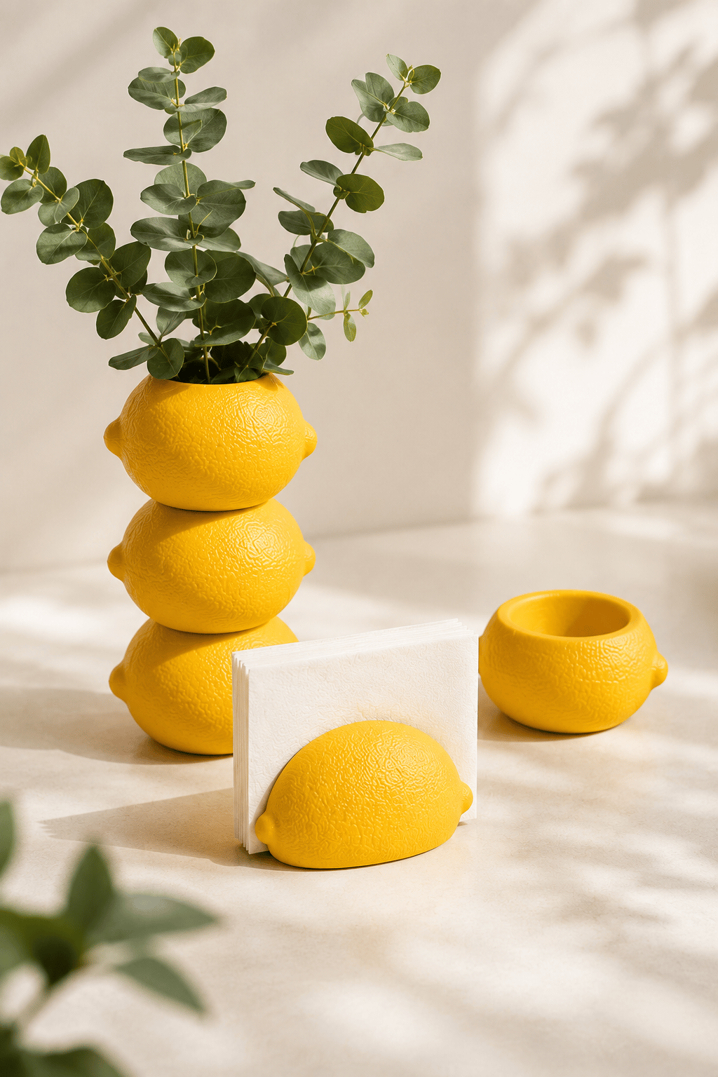 Dekoratif Üç Katlı Limon Tasarım Vazo , Peçetelik, Mumluk - Mutfak Ve Salon Dekorasyonu - Bioplastik