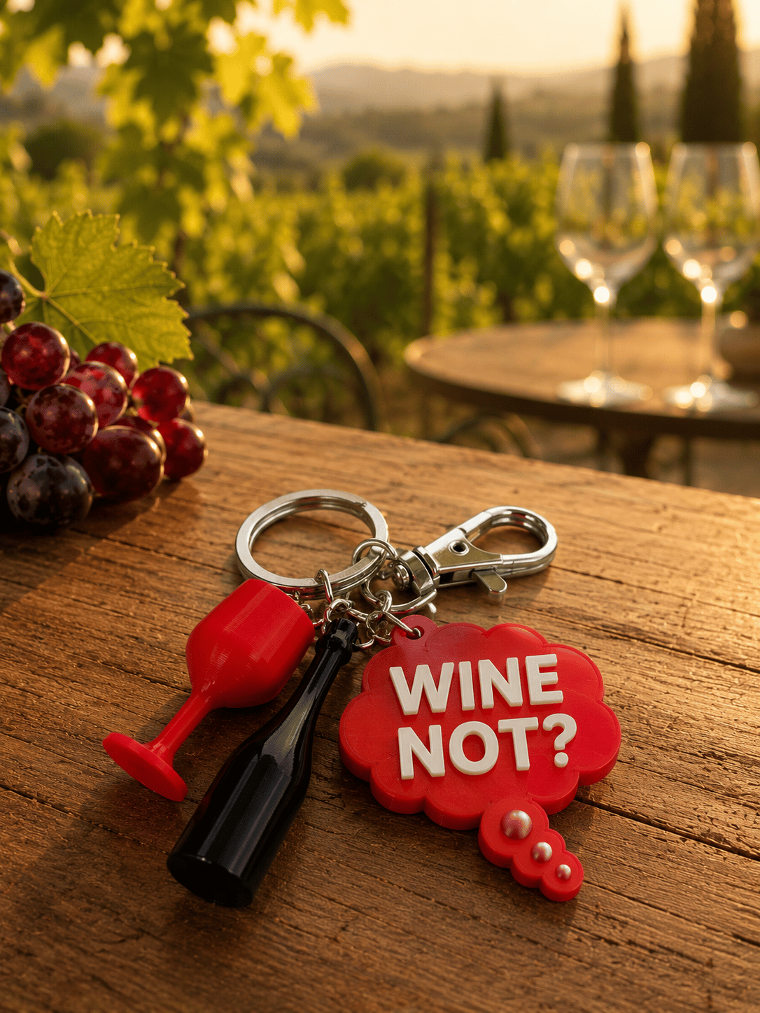 Kadeh , Wine not Gümüş Zincir Anahtarlık, Çanta Süsü / Charm