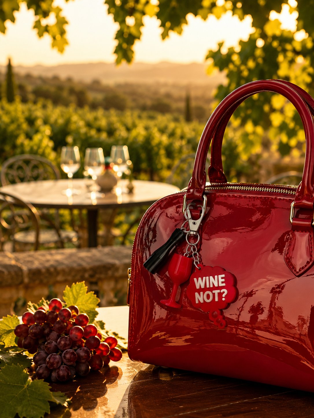 Kadeh , Wine not Gümüş Zincir Anahtarlık, Çanta Süsü / Charm