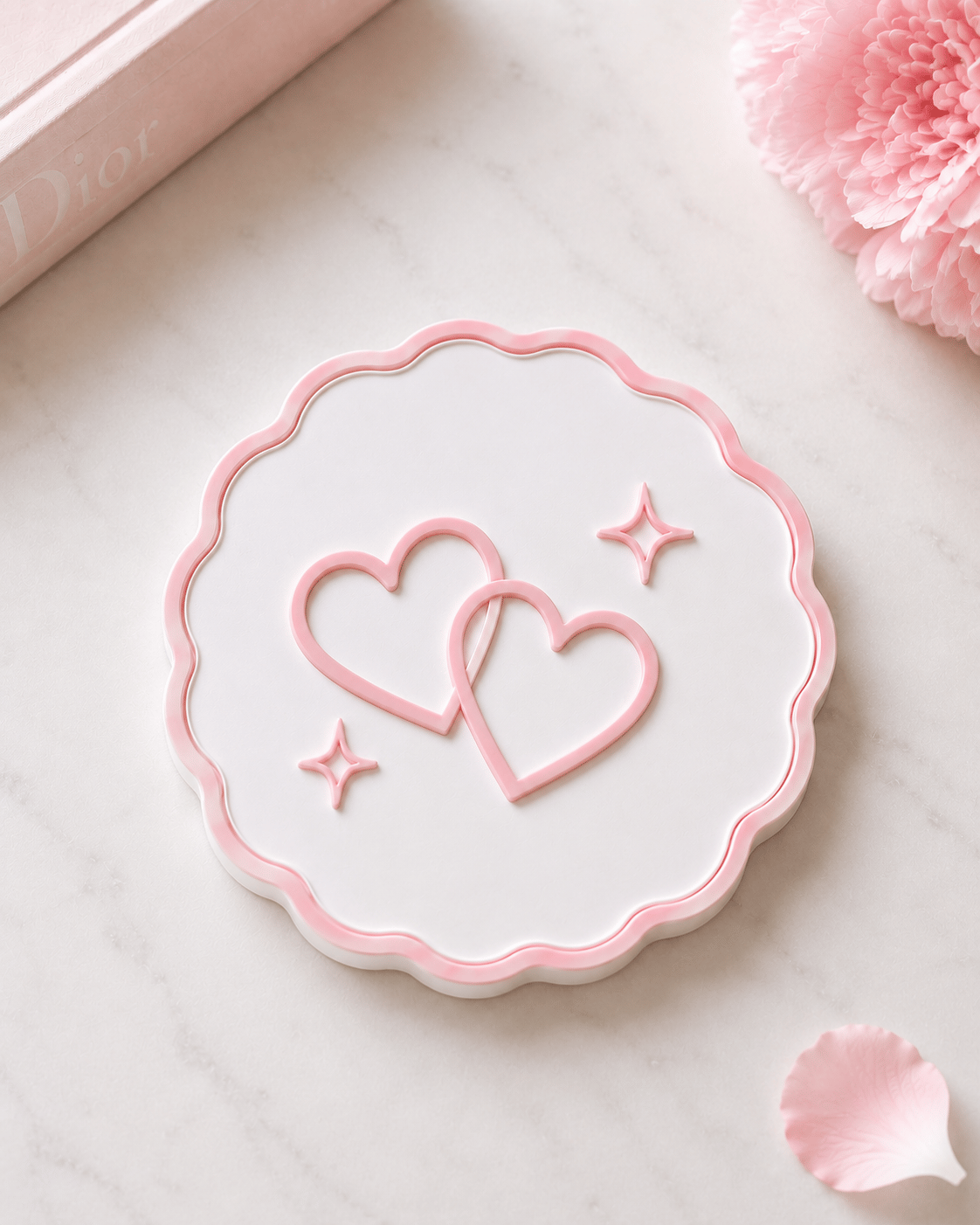 Kalpli Dekoratif Bardak Altlığı – Pembe & Beyaz Girly Tasarım | 3D Baskı Masa Dekoru