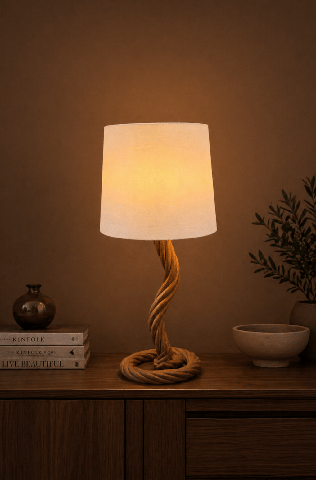 Rustik Halat Tasarımlı Minyatür Abajur / Masa Üstü Dekor Lambası - Tealight