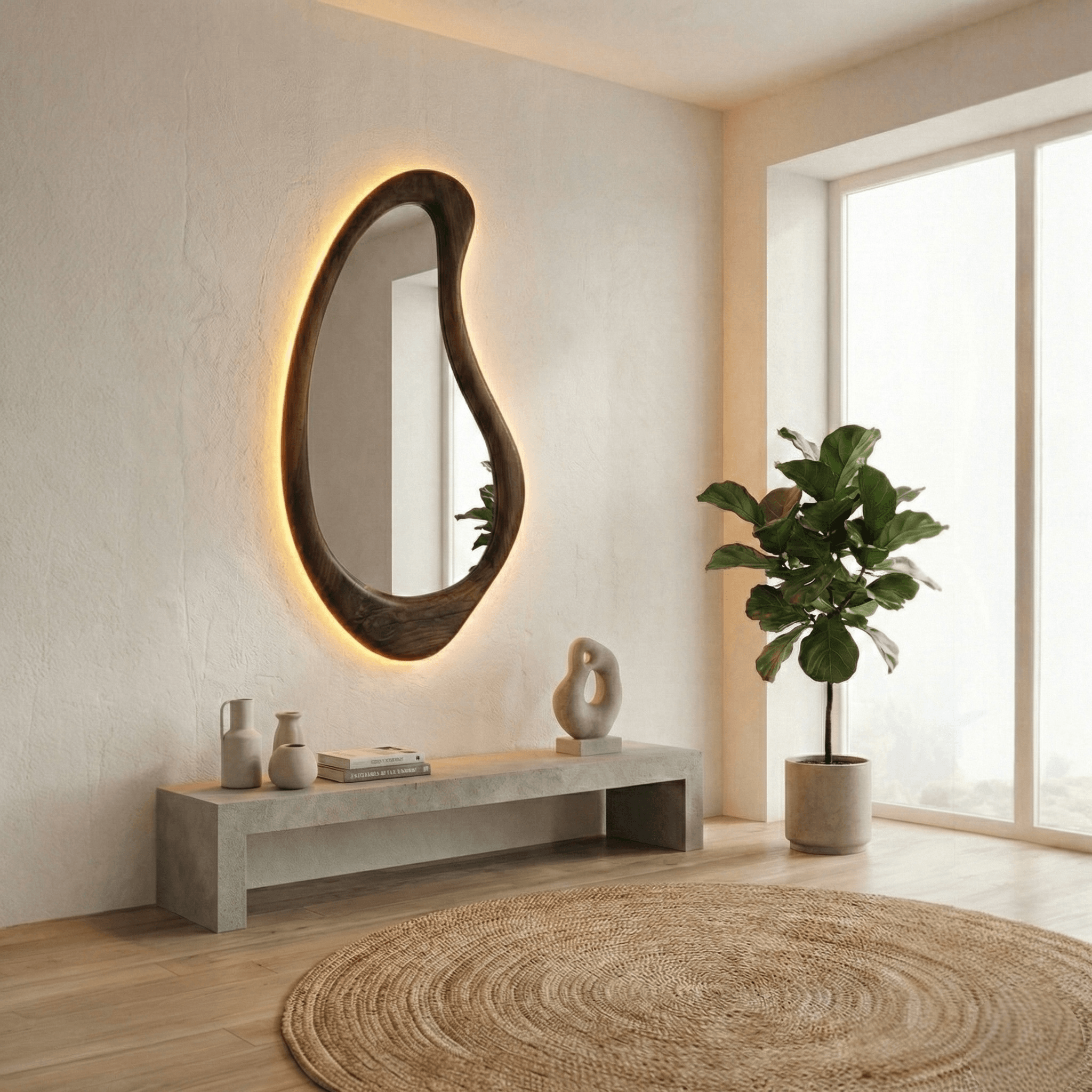 Ceviz Çerçeveli Amber LED'li Armut Modeli Ayna